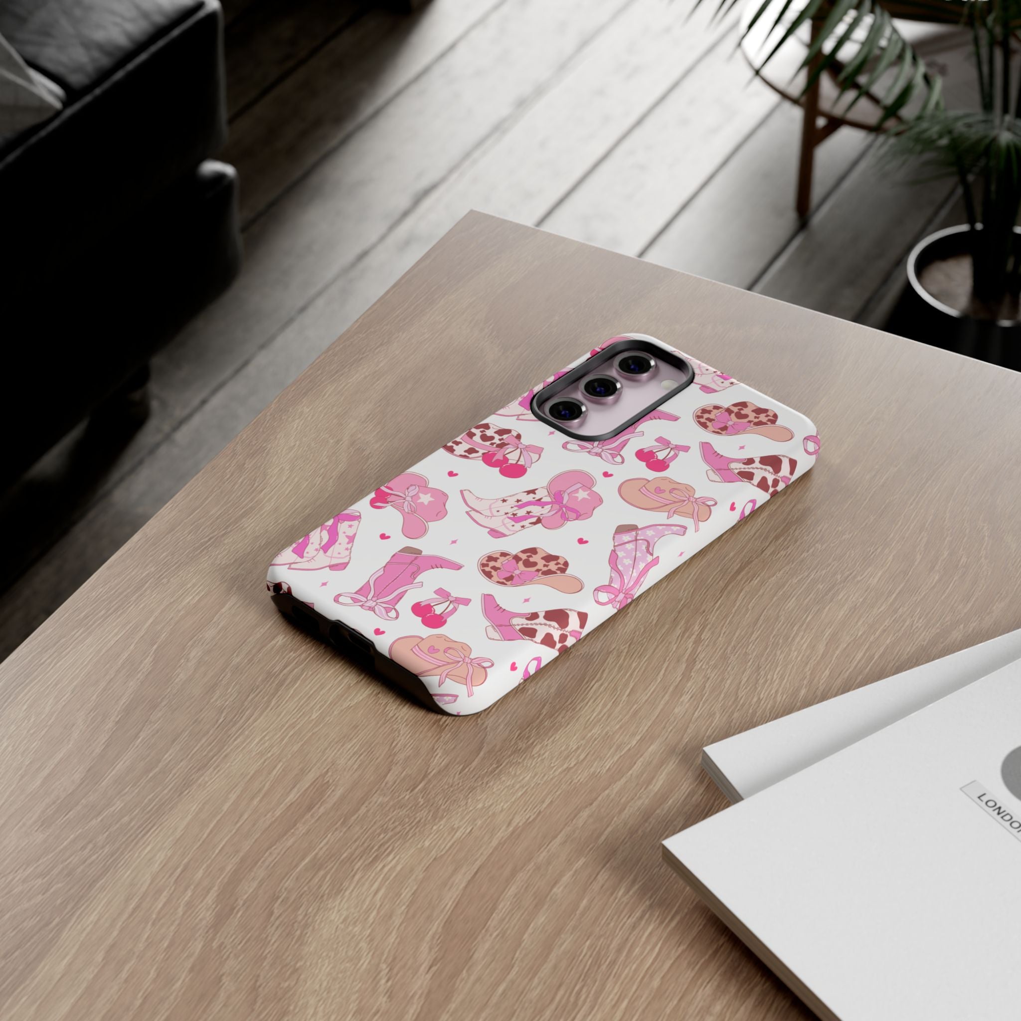 Pink Cowgirl Phone Case - Cute Western Boots & Hats Pattern Tough Case
