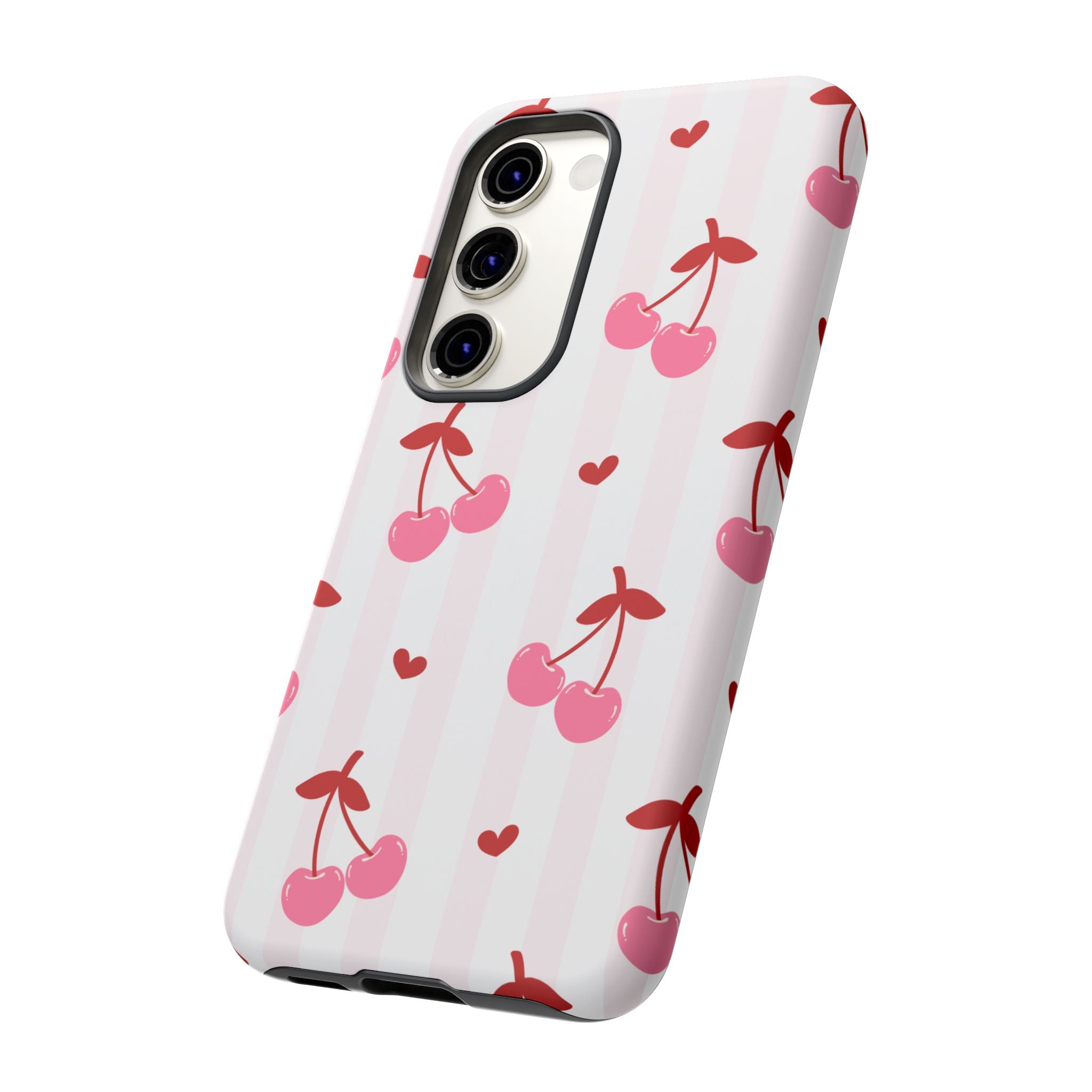 Pink Cherry Pattern Tough Phone Case — Cute Retro Fruit Design