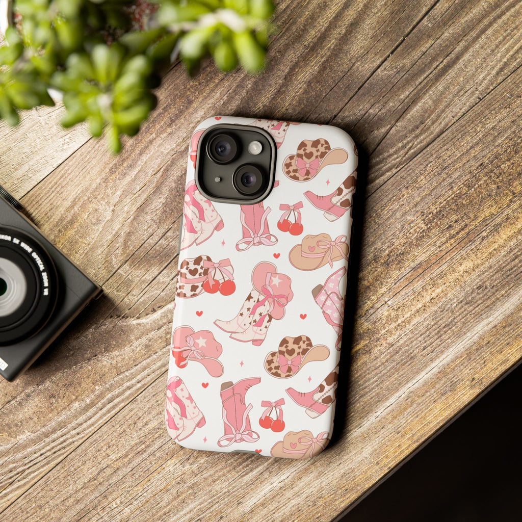 Cowgirl Boots Pink Phone Case — Cute Western Pattern Tough Phone Case