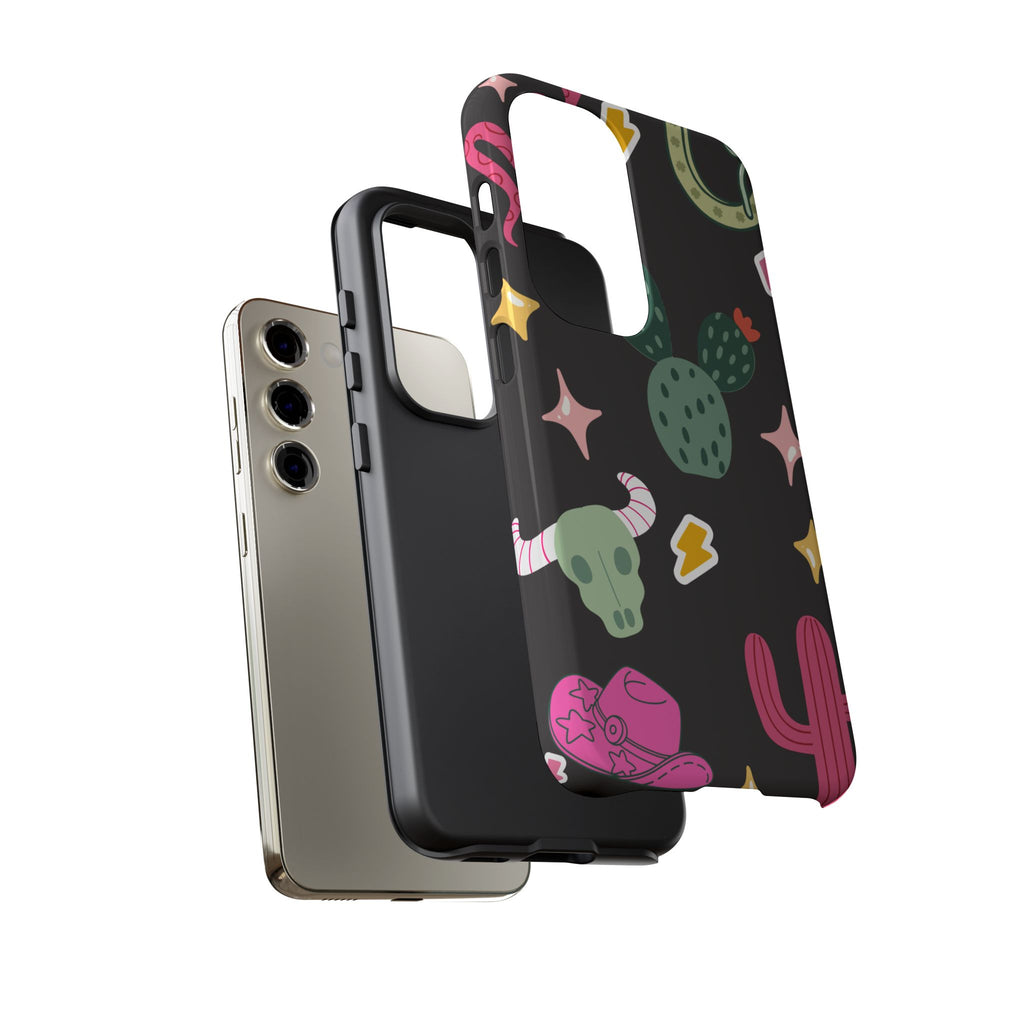 Southwest Desert Icons Tough Phone Case — Cactus, Cowboy & Skull Pattern