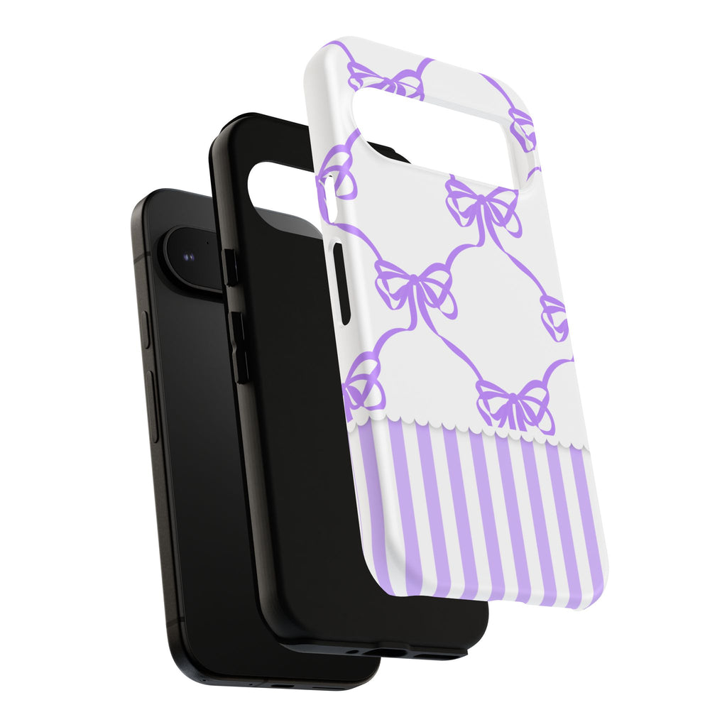 Lavender Bow Pattern Tough Phone Case - Striped Cute iPhone Cover