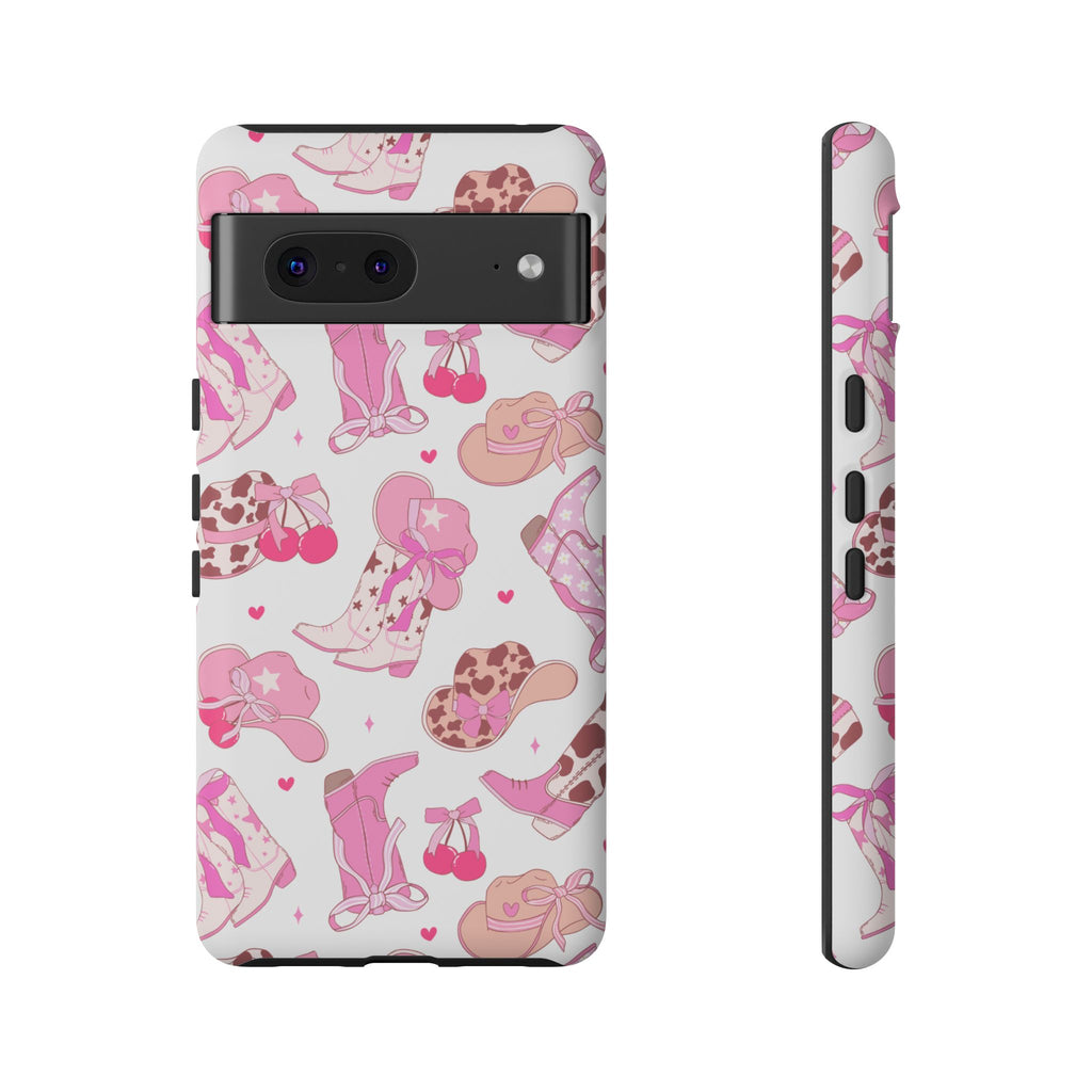 Pink Cowgirl Phone Case - Cute Western Boots & Hats Pattern Tough Case