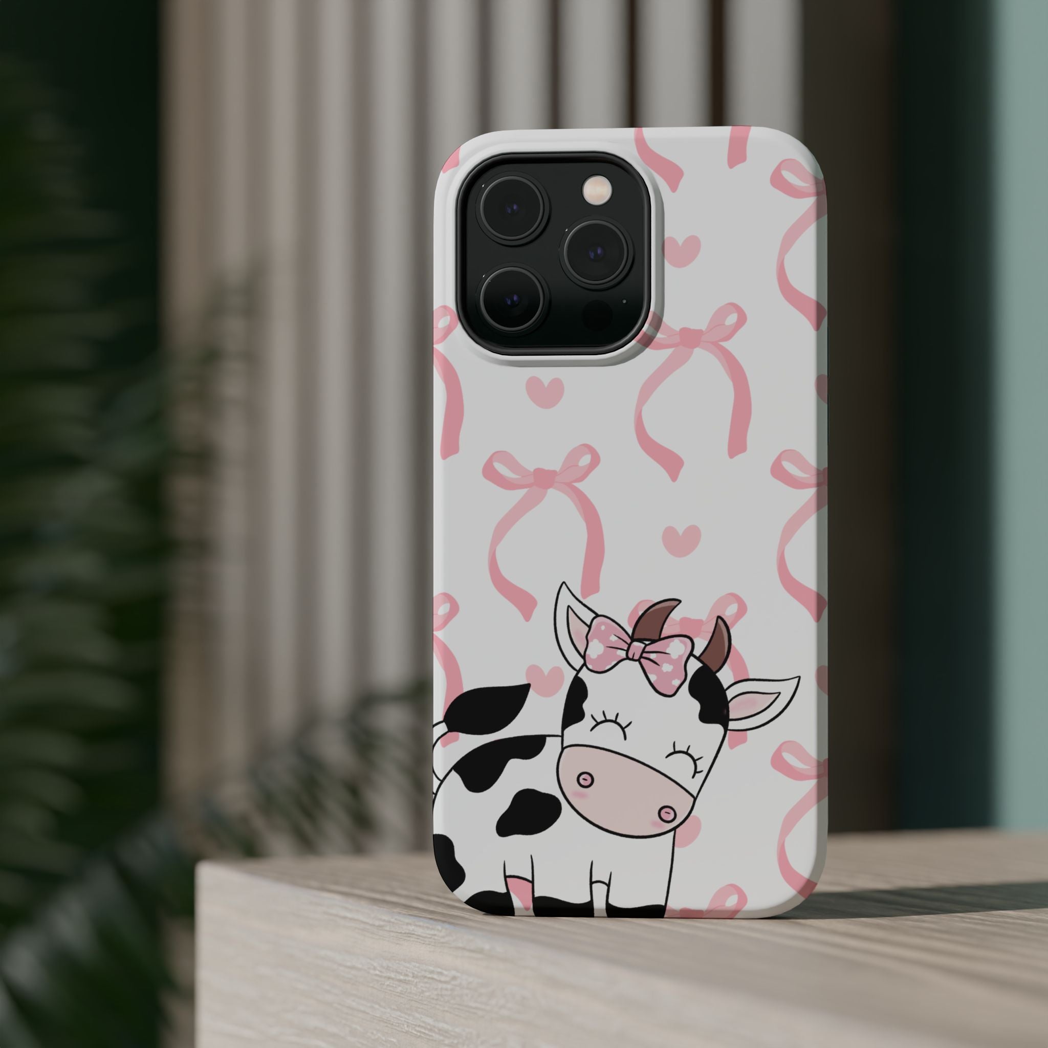 Cute Cow Phone Case — Pink Bows Magnetic Impact-Resistant Case