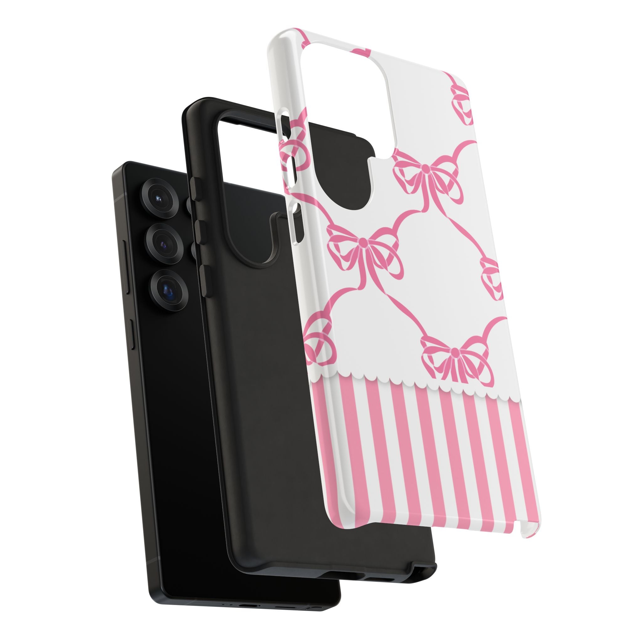 Pink Bow Pattern Phone Case — Cute Striped Tough Case