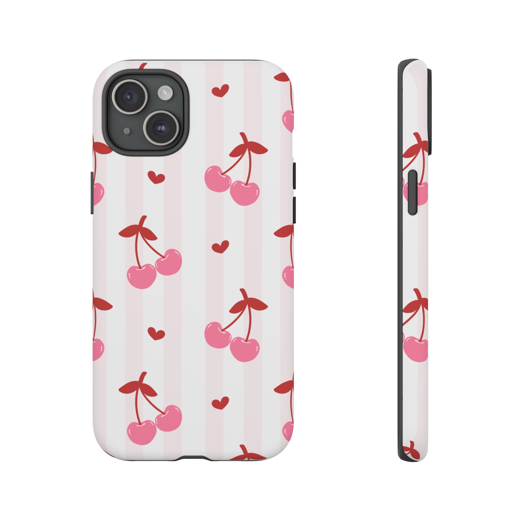 Pink Cherry Pattern Tough Phone Case — Cute Retro Fruit Design