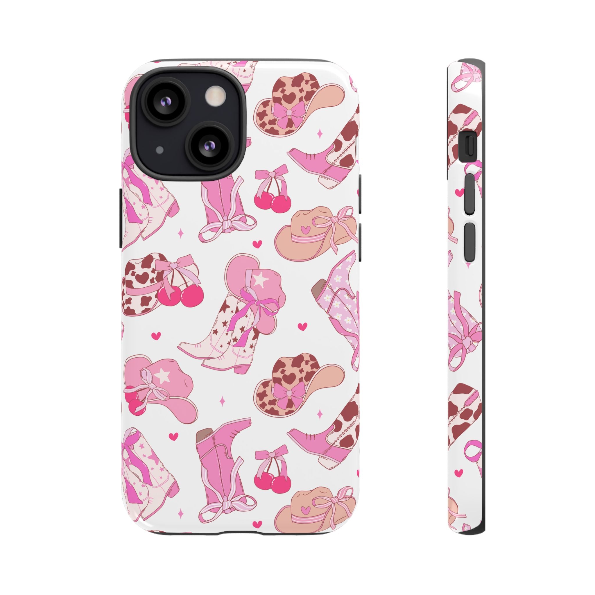 Pink Cowgirl Phone Case - Cute Western Boots & Hats Pattern Tough Case