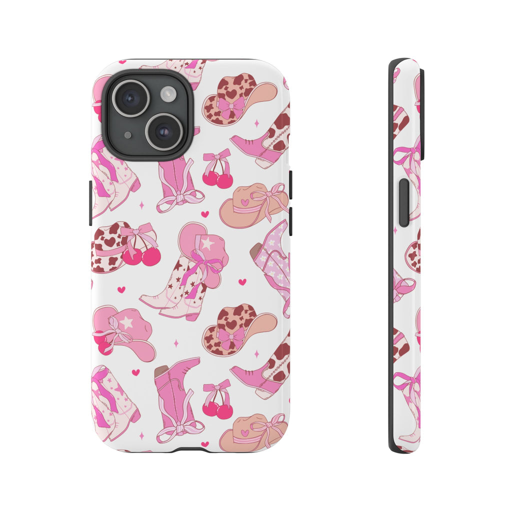 Pink Cowgirl Phone Case - Cute Western Boots & Hats Pattern Tough Case