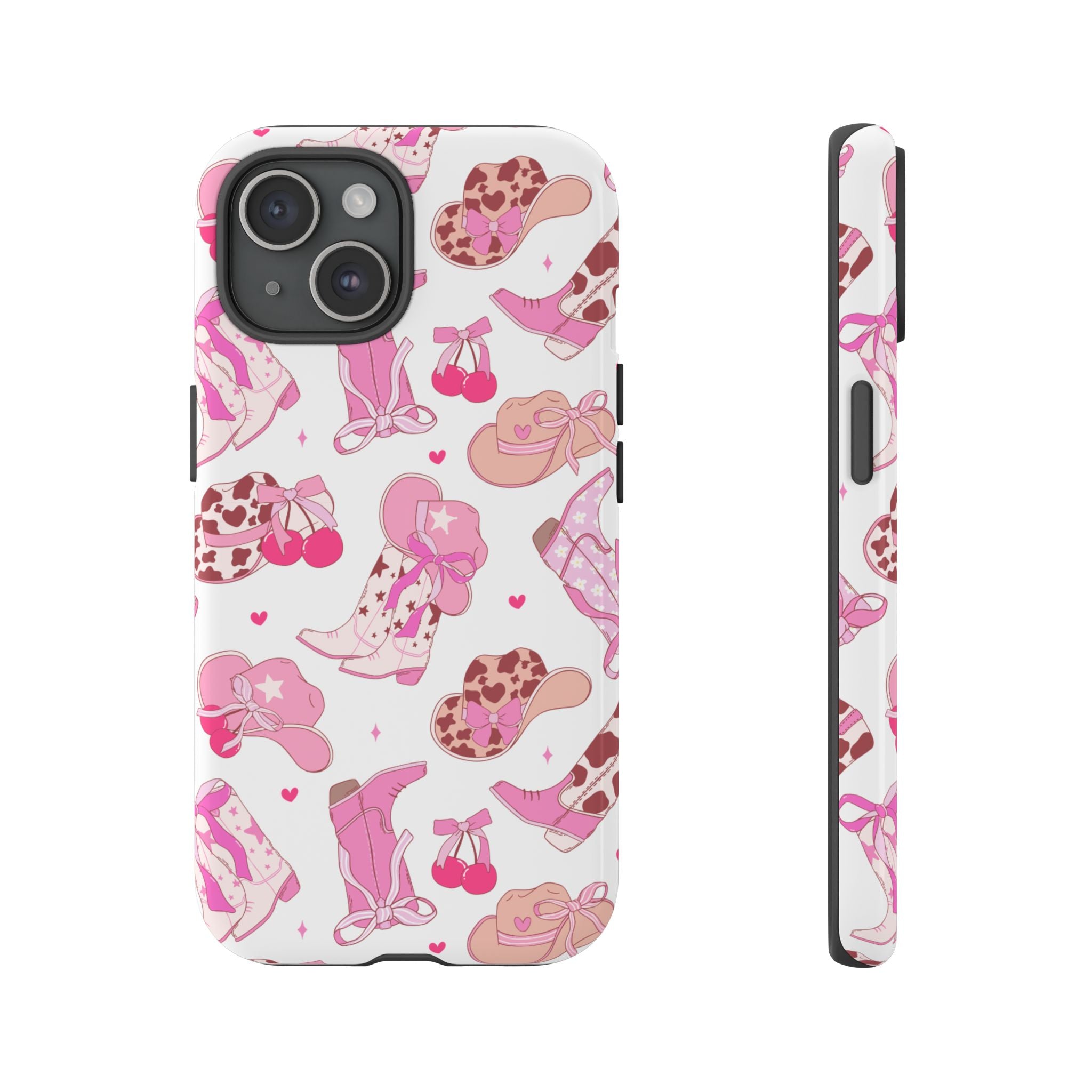 Pink Cowgirl Phone Case - Cute Western Boots & Hats Pattern Tough Case