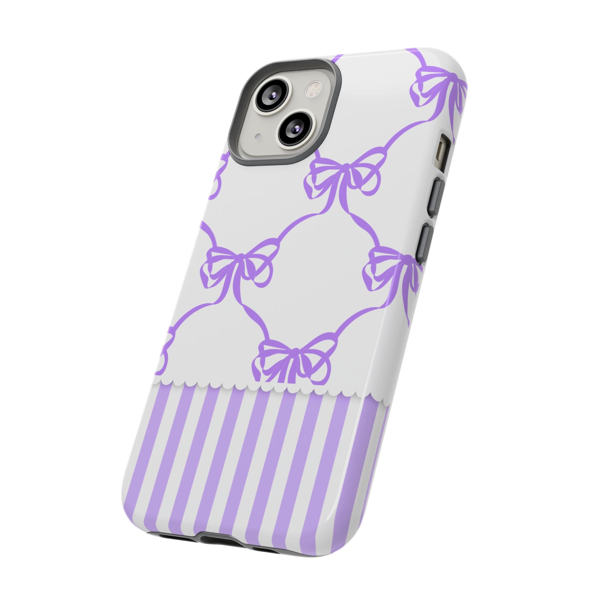 Lavender Bow Pattern Tough Phone Case - Striped Cute iPhone Cover