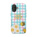 Sweet As Can Bee Tough Phone Case — Cute Bee & Daisy Plaid Protective Cover