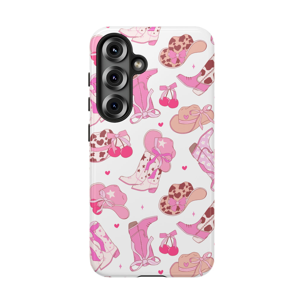 Pink Cowgirl Phone Case - Cute Western Boots & Hats Pattern Tough Case
