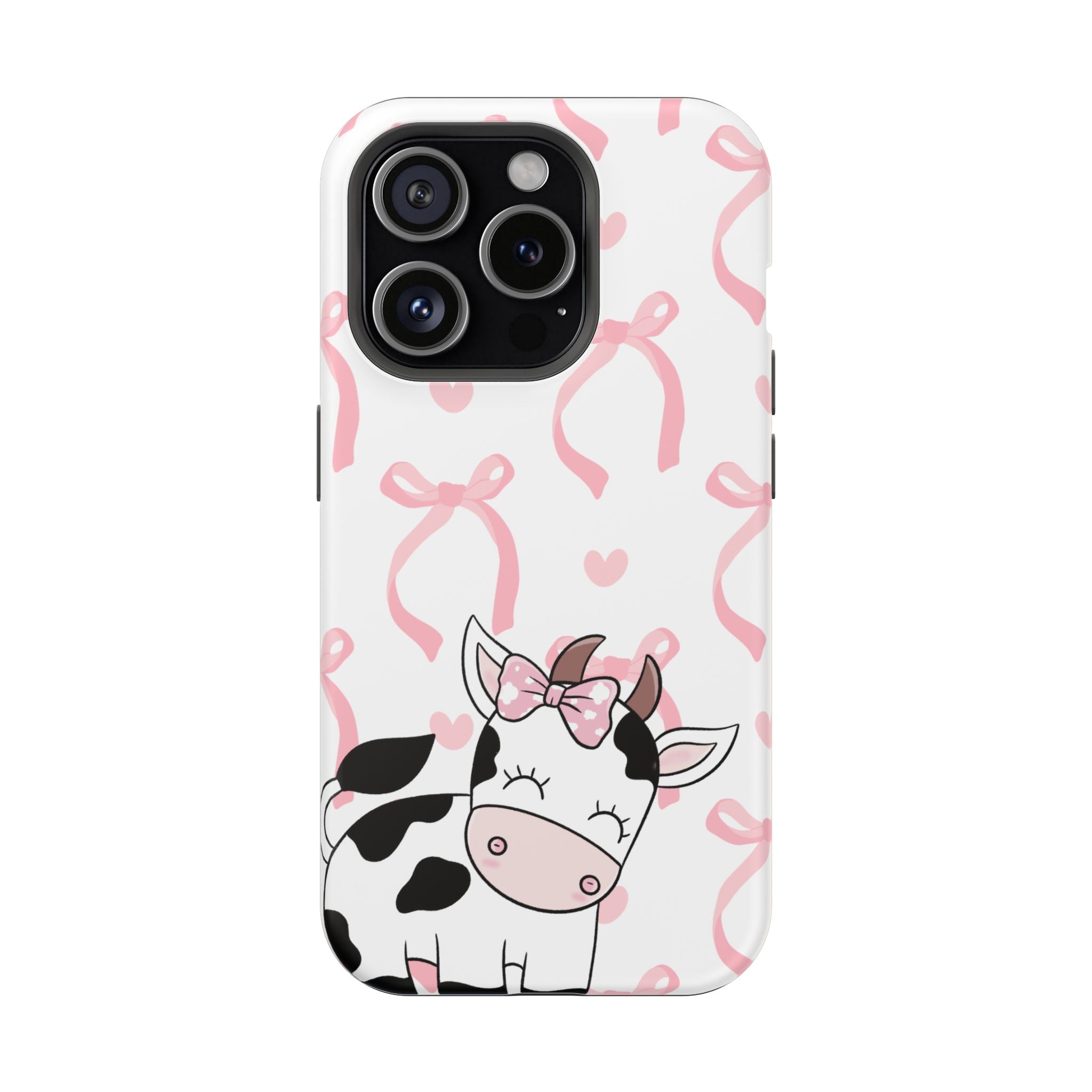 Cute Cow Phone Case — Pink Bows Magnetic Impact-Resistant Case