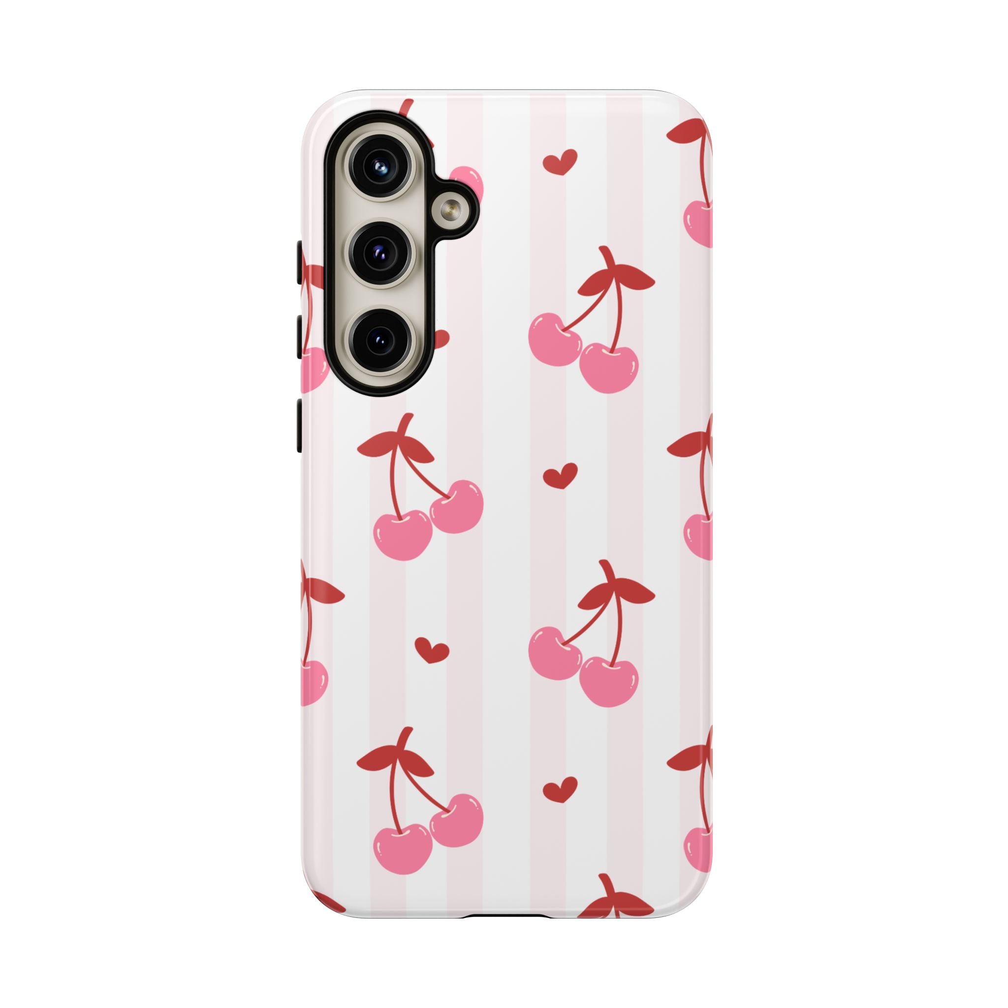 Pink Cherry Pattern Tough Phone Case — Cute Retro Fruit Design