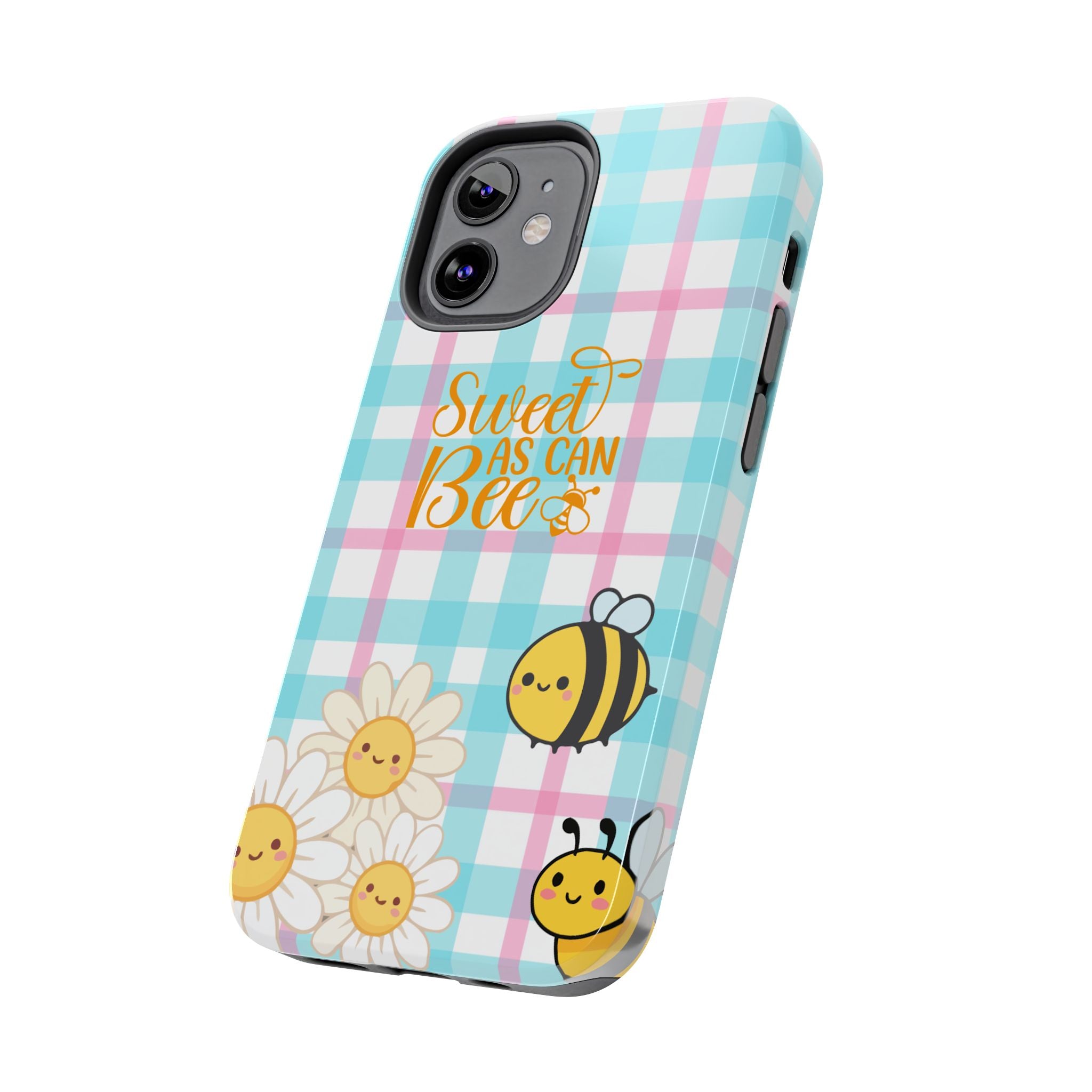 Sweet As Can Bee Tough Phone Case — Cute Bee & Daisy Plaid Protective Cover