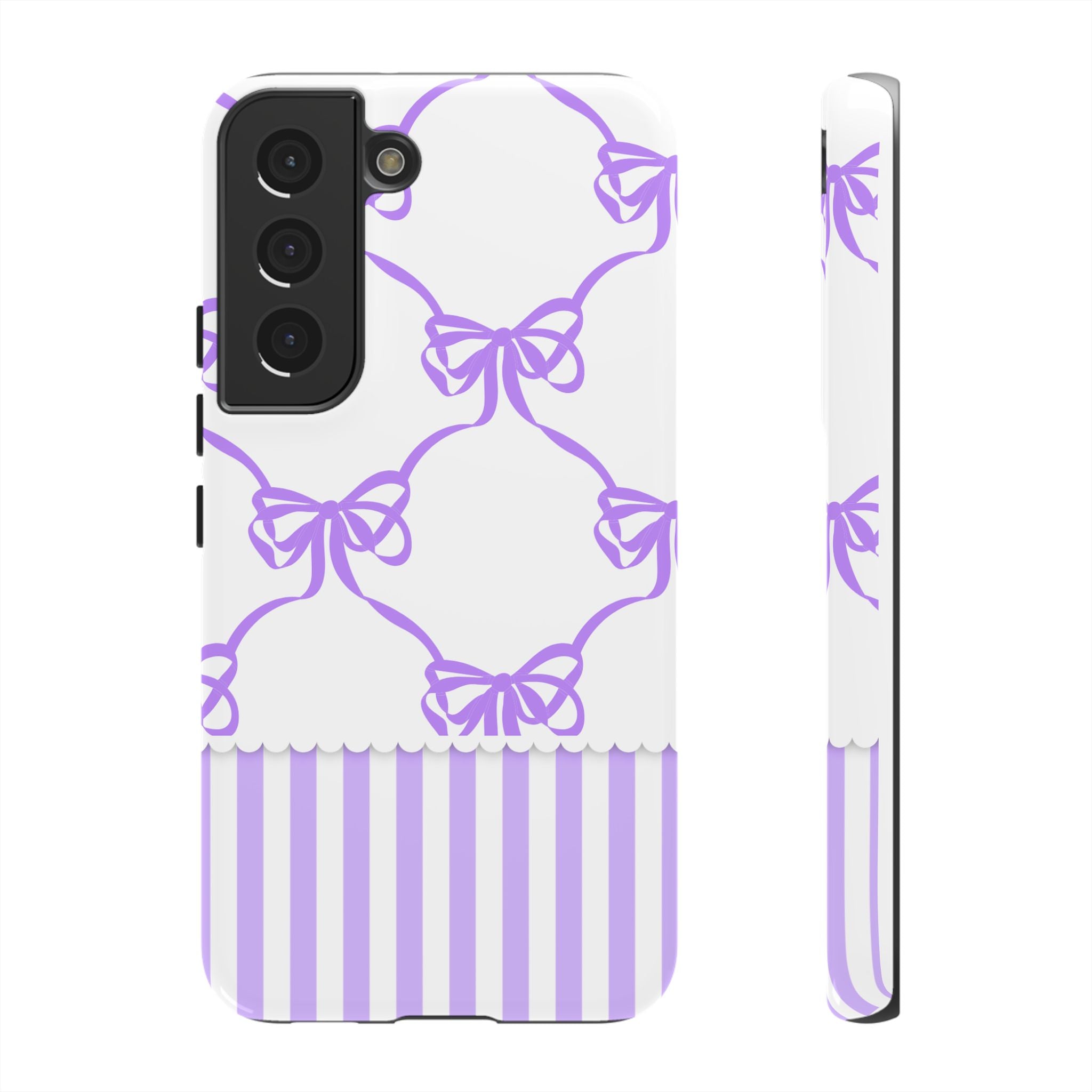 Lavender Bow Pattern Tough Phone Case - Striped Cute iPhone Cover