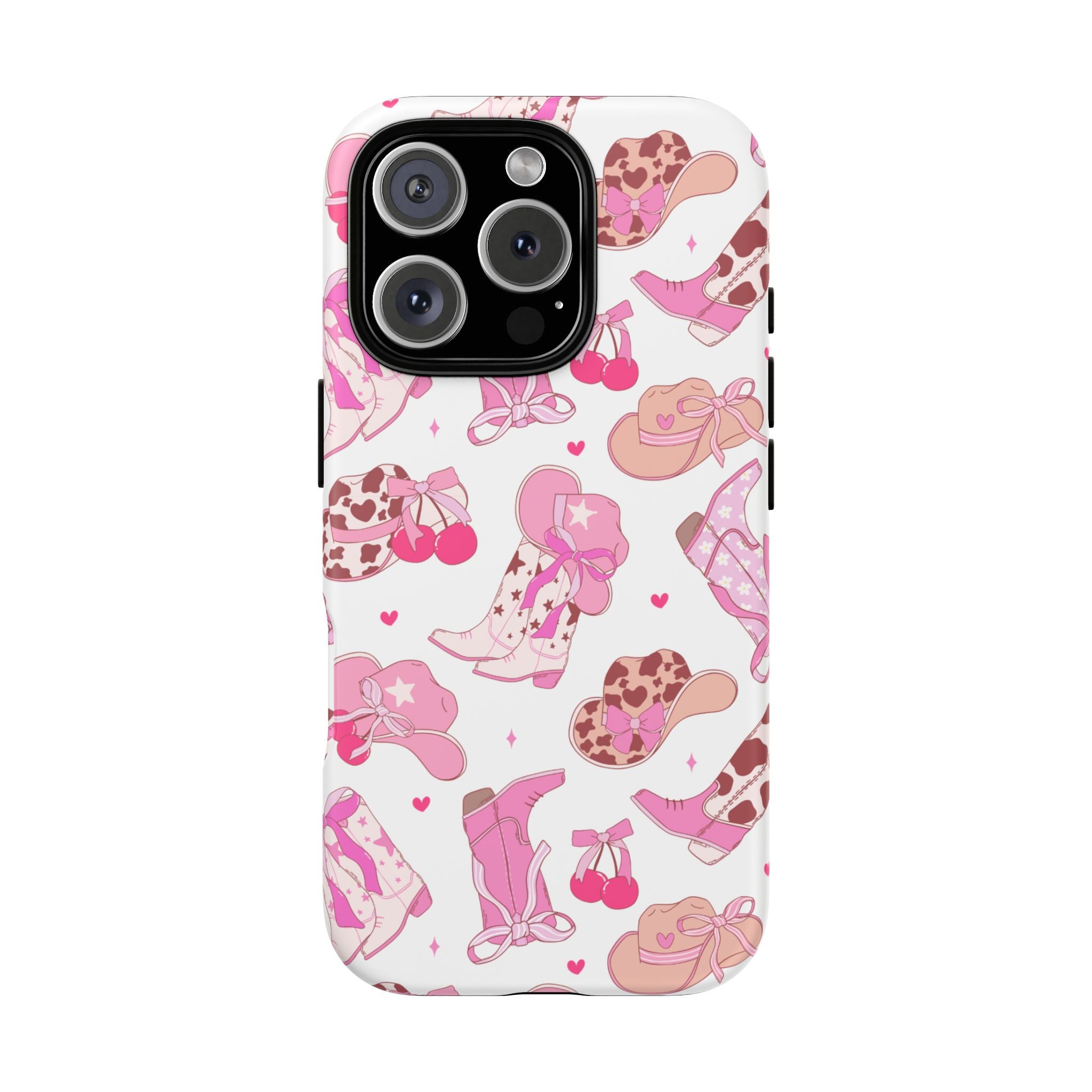 Pink Cowgirl Phone Case - Cute Western Boots & Hats Pattern Tough Case
