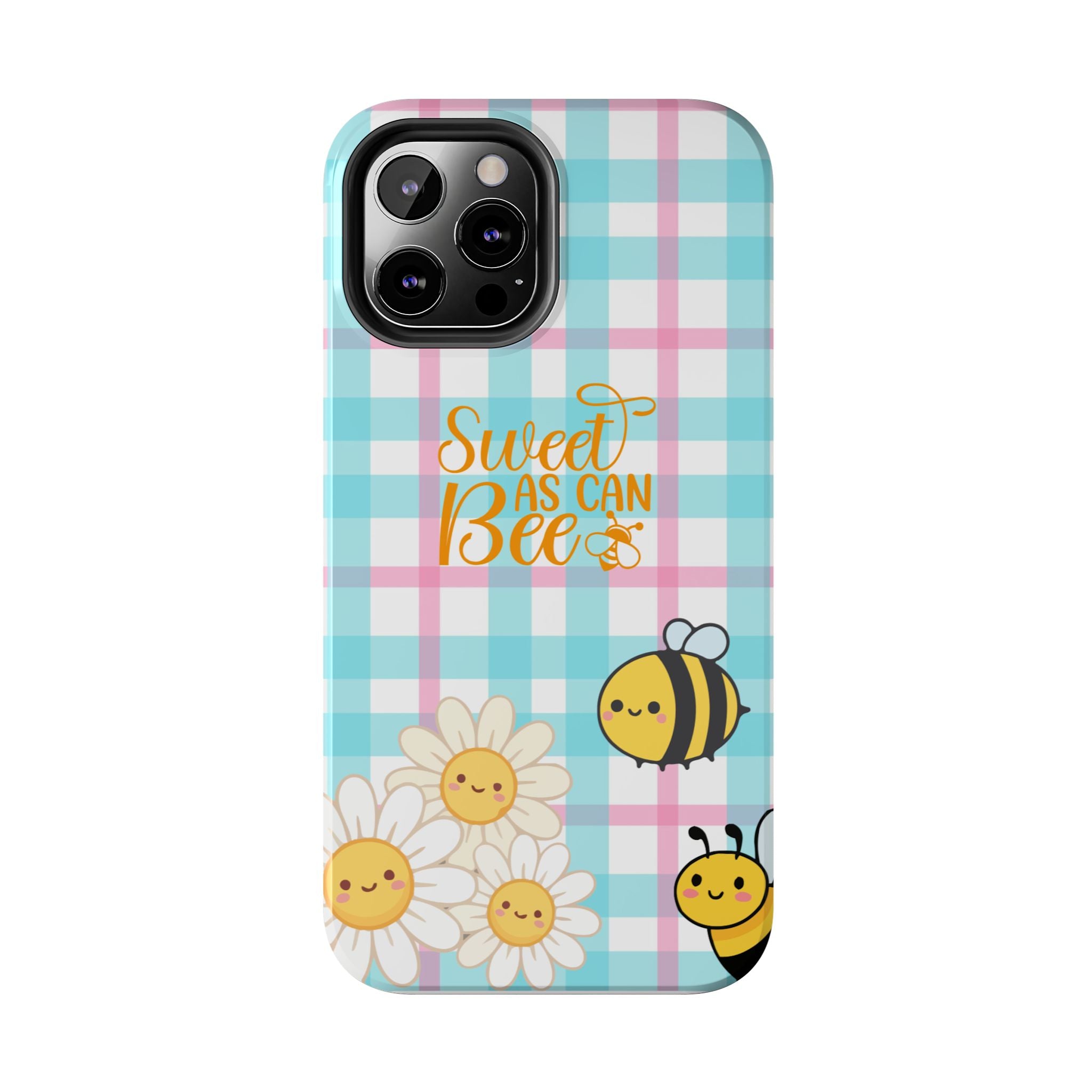 Sweet As Can Bee Tough Phone Case — Cute Bee & Daisy Plaid Protective Cover