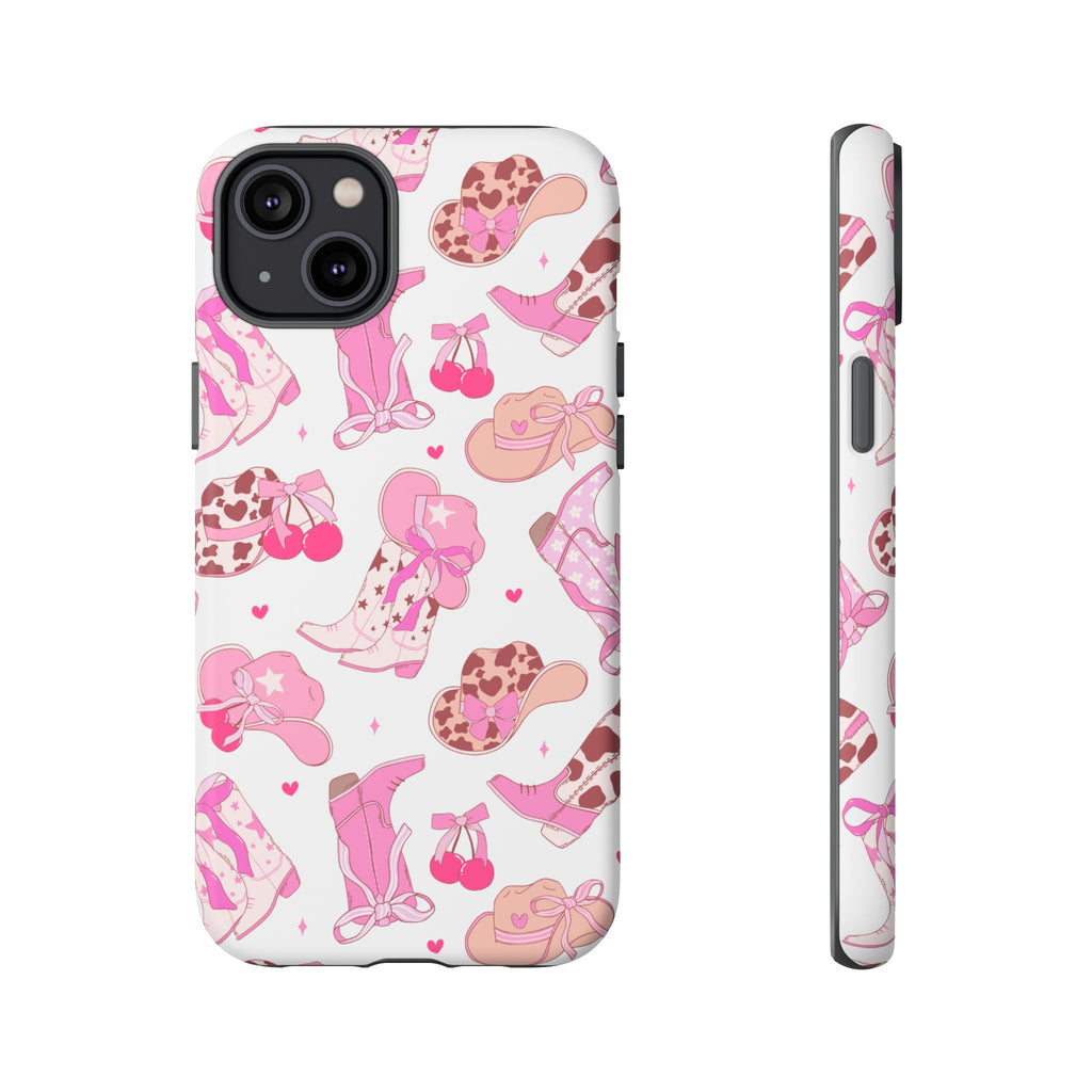Pink Cowgirl Phone Case - Cute Western Boots & Hats Pattern Tough Case