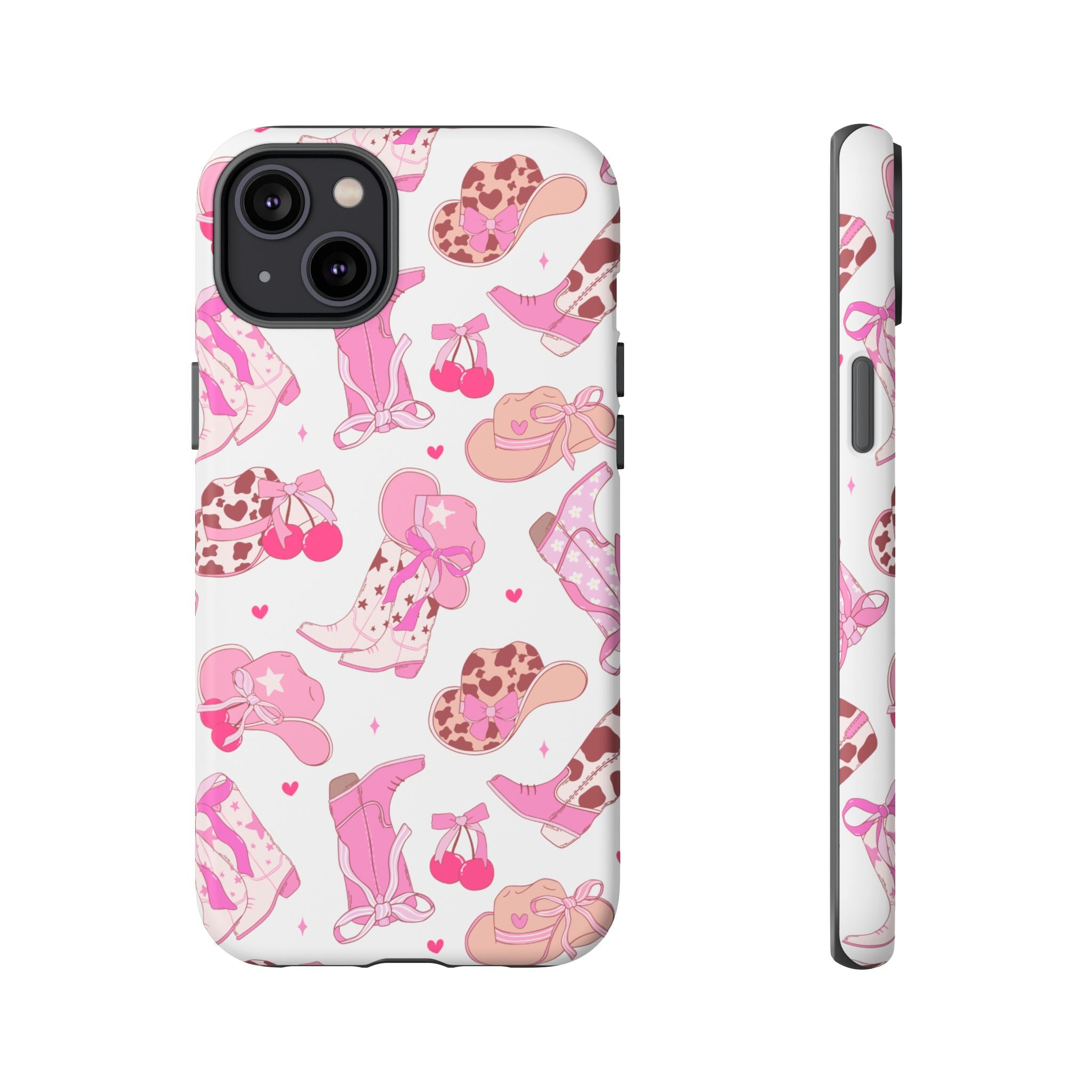 Pink Cowgirl Phone Case - Cute Western Boots & Hats Pattern Tough Case