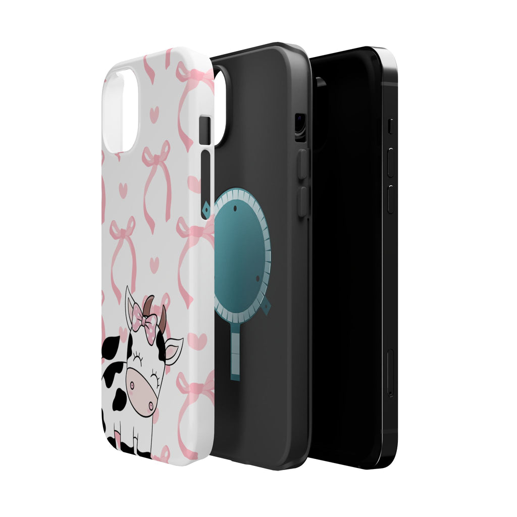 Cute Cow Phone Case — Pink Bows Magnetic Impact-Resistant Case