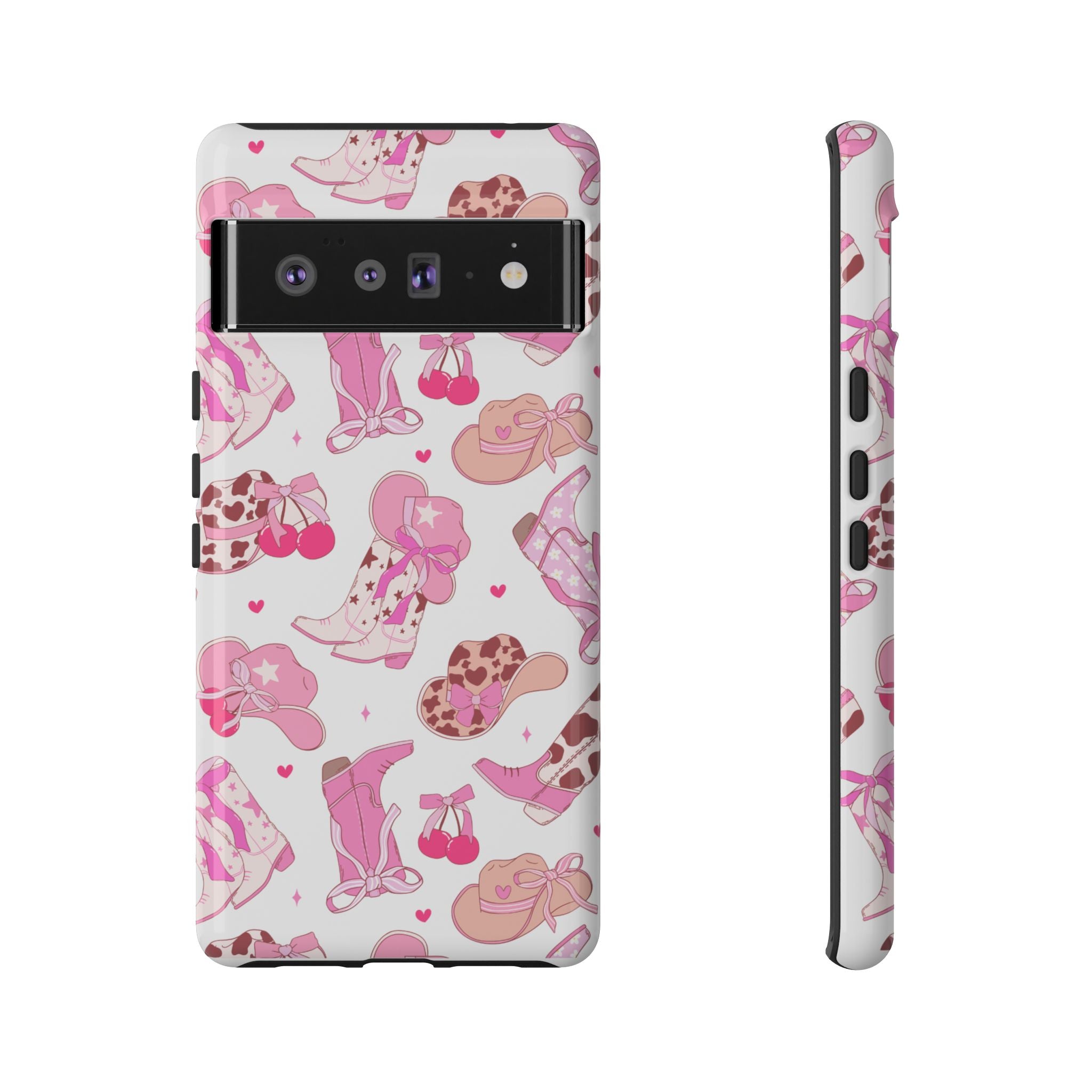Pink Cowgirl Phone Case - Cute Western Boots & Hats Pattern Tough Case