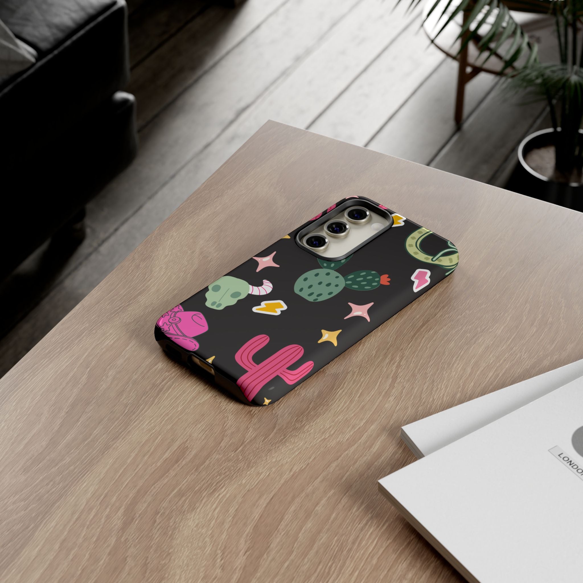 Southwest Desert Icons Tough Phone Case — Cactus, Cowboy & Skull Pattern
