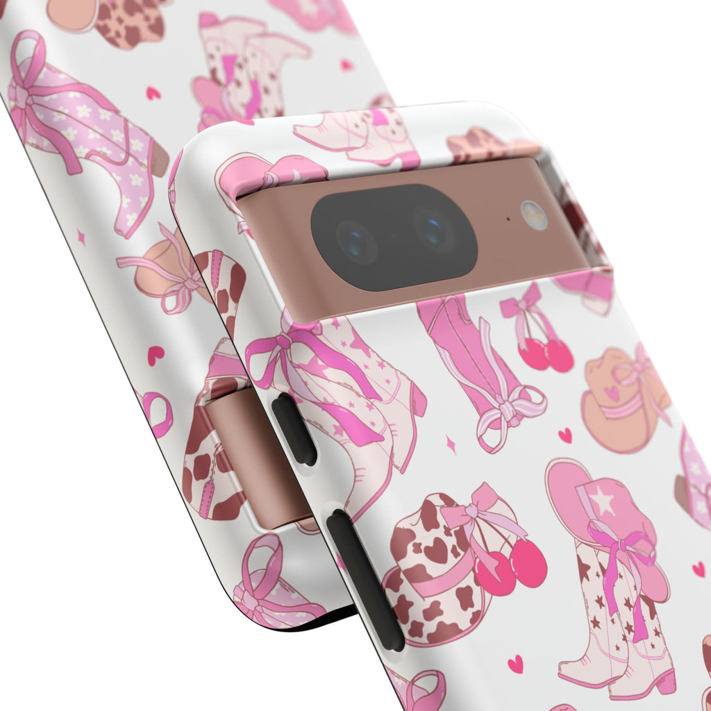 Pink Cowgirl Phone Case - Cute Western Boots & Hats Pattern Tough Case