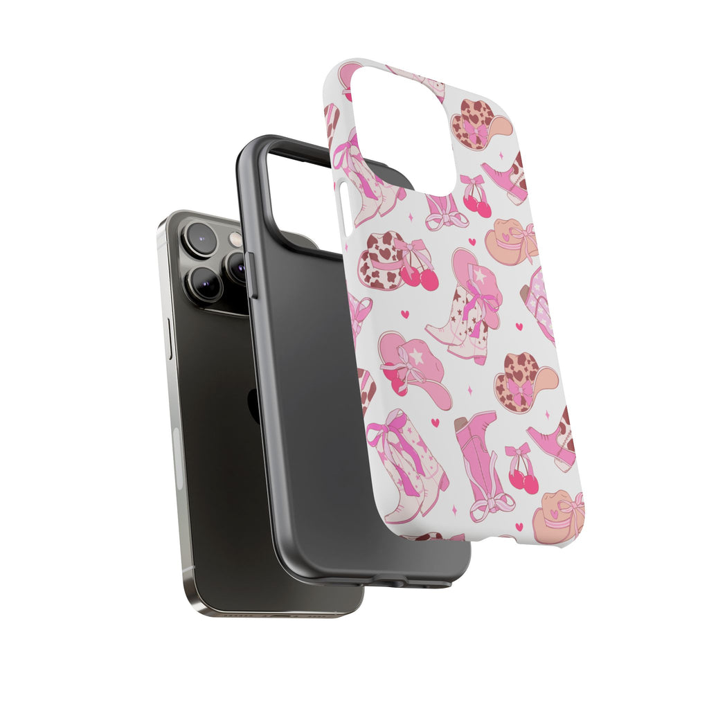 Pink Cowgirl Phone Case - Cute Western Boots & Hats Pattern Tough Case