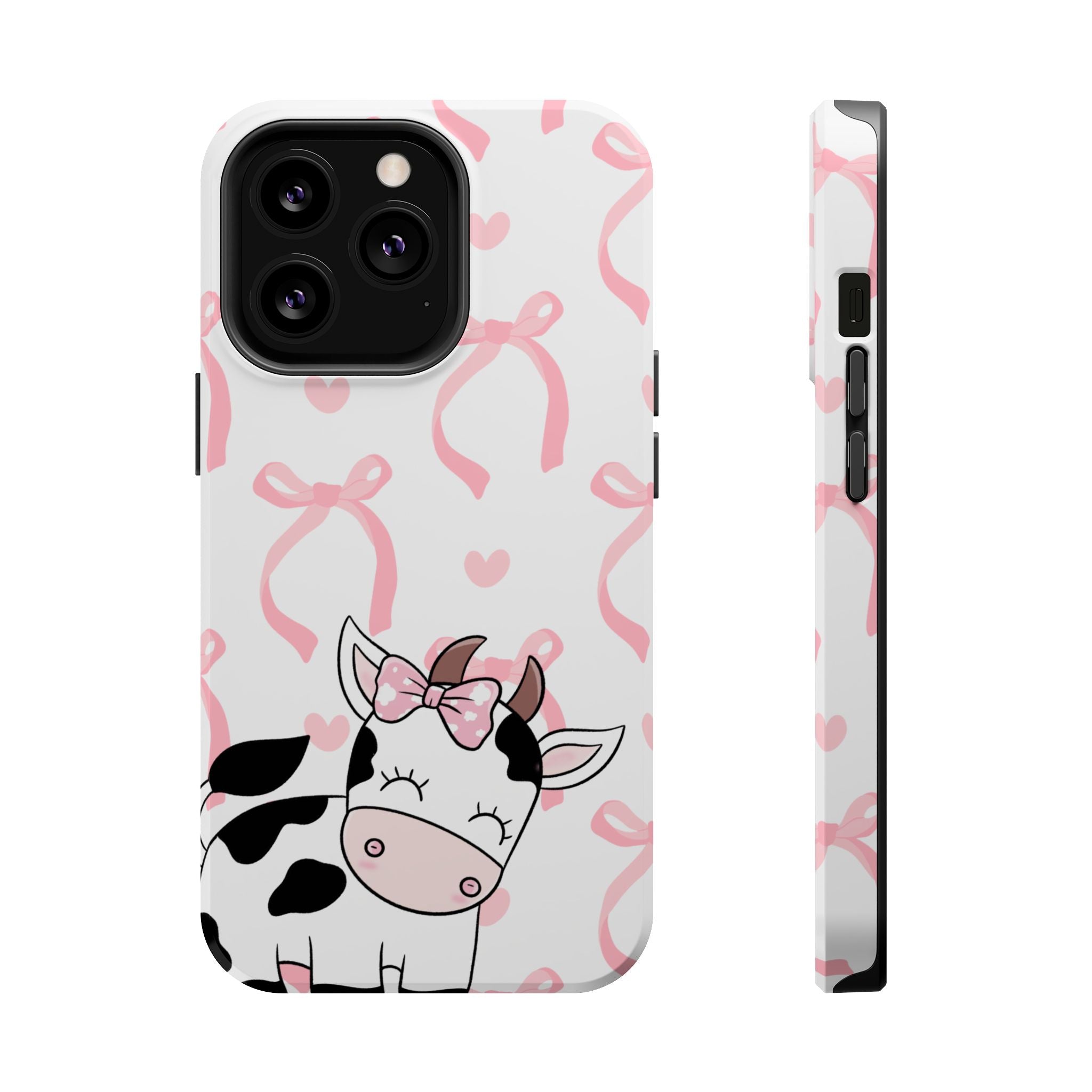 Cute Cow Phone Case — Pink Bows Magnetic Impact-Resistant Case