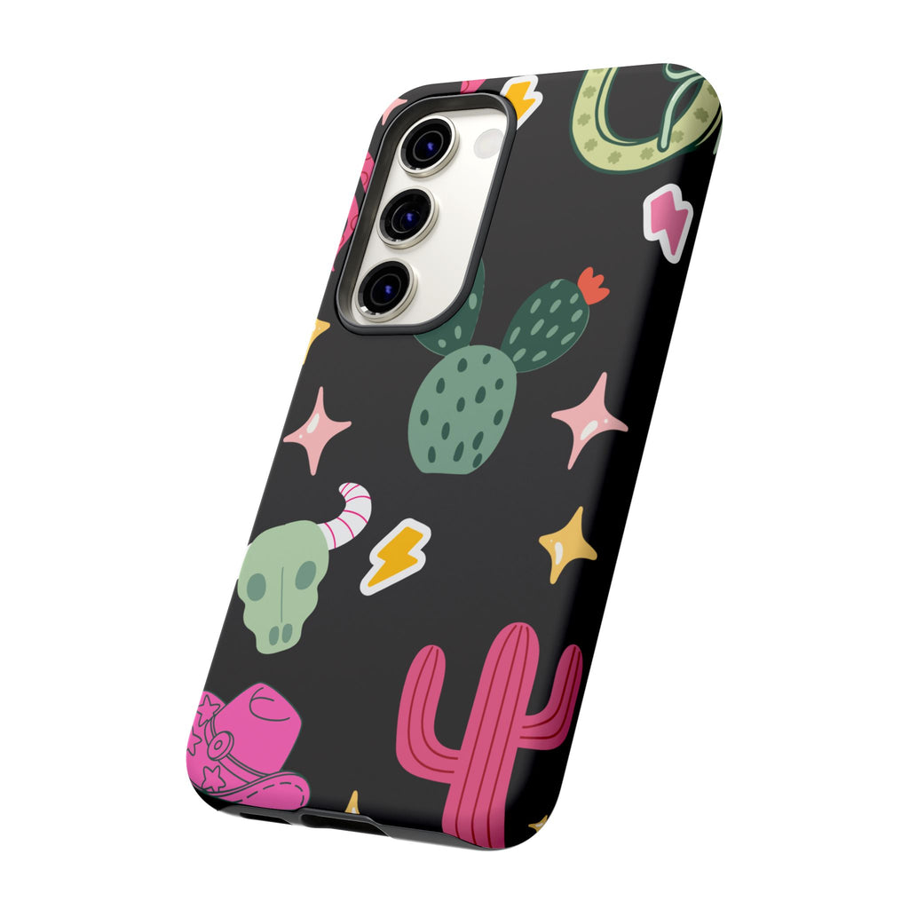 Southwest Desert Icons Tough Phone Case — Cactus, Cowboy & Skull Pattern