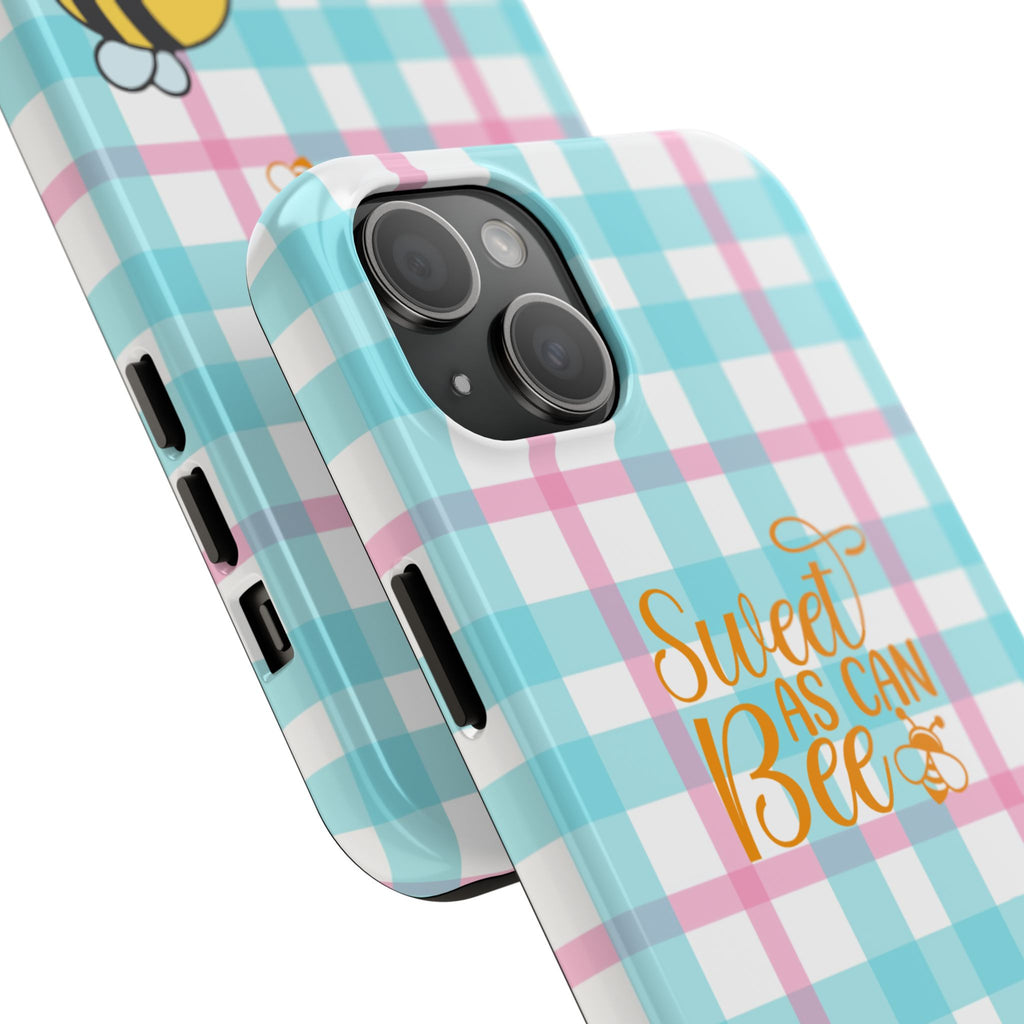 Sweet As Can Bee Tough Phone Case — Cute Bee & Daisy Plaid Protective Cover