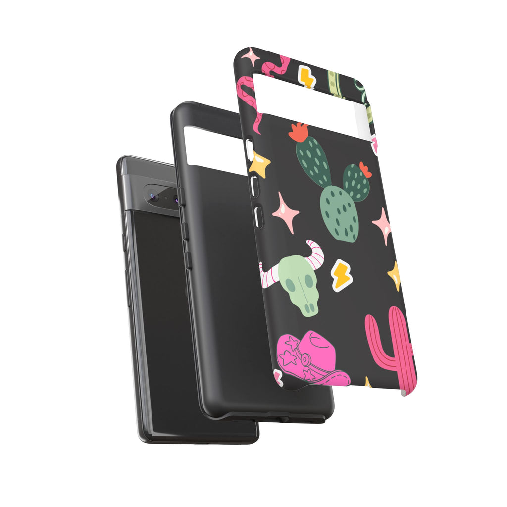 Southwest Desert Icons Tough Phone Case — Cactus, Cowboy & Skull Pattern