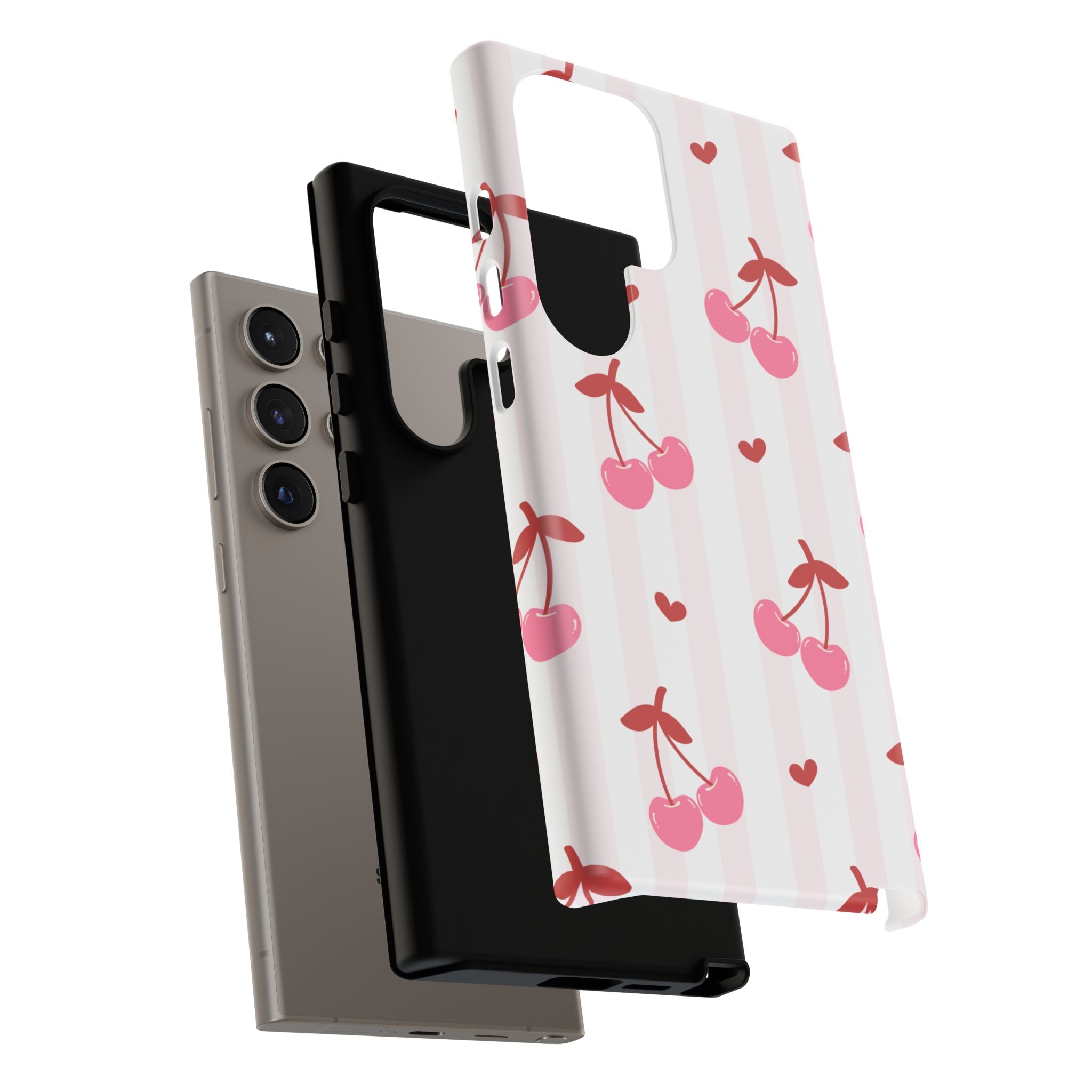 Pink Cherry Pattern Tough Phone Case — Cute Retro Fruit Design