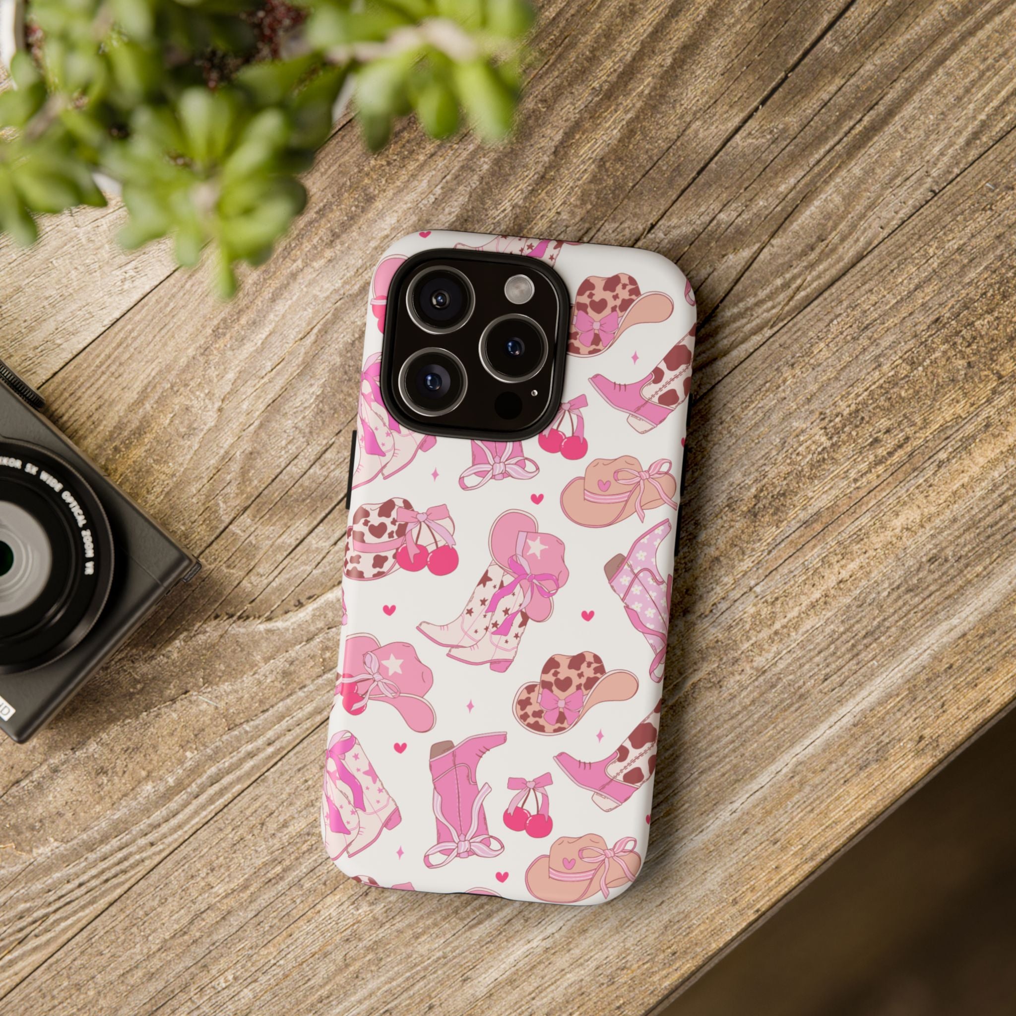 Pink Cowgirl Phone Case - Cute Western Boots & Hats Pattern Tough Case
