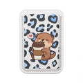 Cute Otter Coffee MagSafe Wallet – Vegan Card Holder with Blue Leopard Print