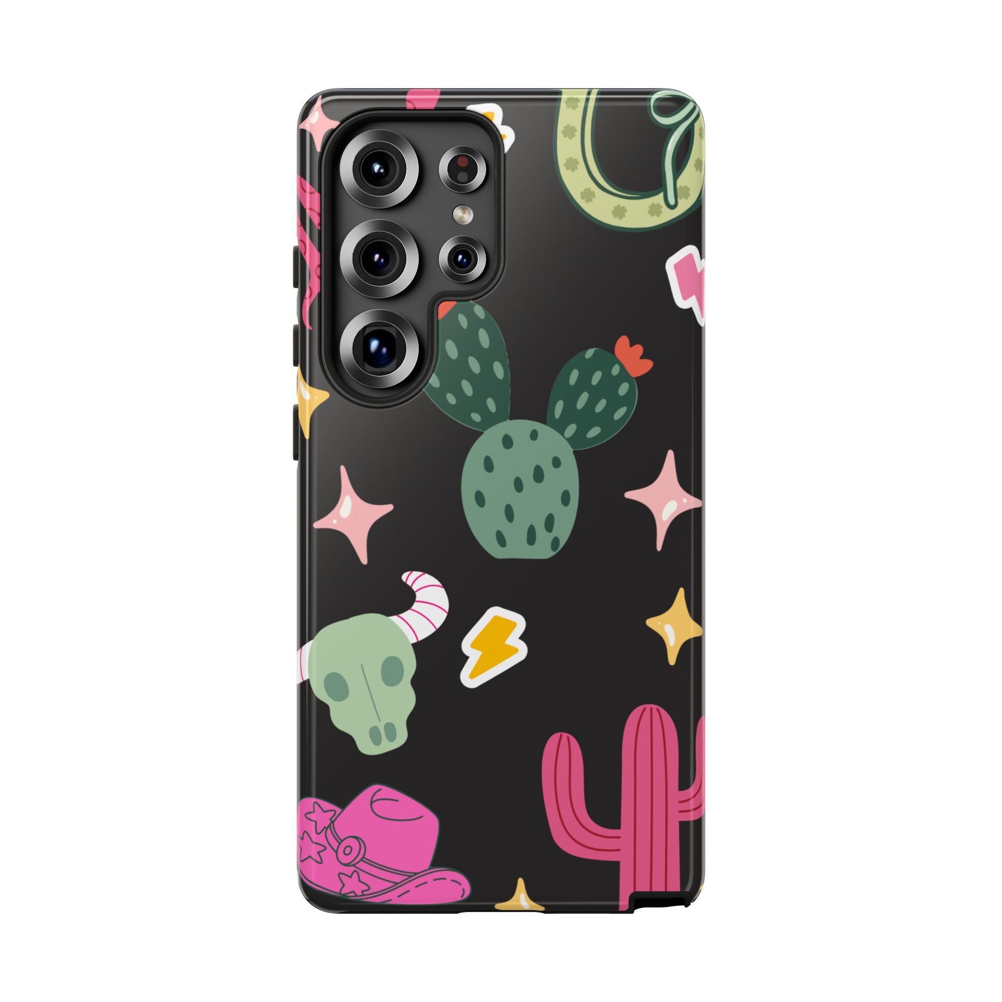 Southwest Desert Icons Tough Phone Case — Cactus, Cowboy & Skull Pattern