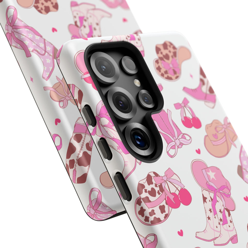 Pink Cowgirl Phone Case - Cute Western Boots & Hats Pattern Tough Case