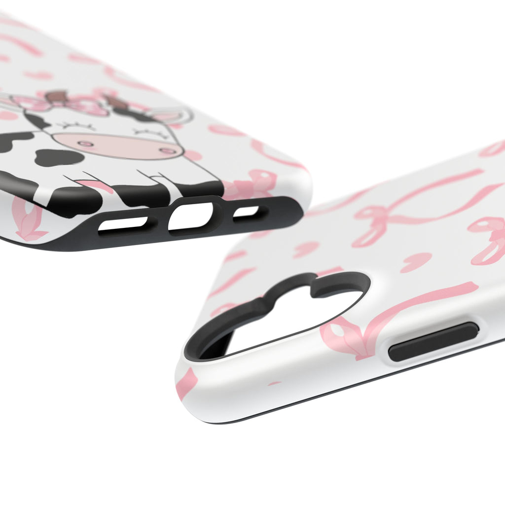 Cute Cow Phone Case — Pink Bows Magnetic Impact-Resistant Case