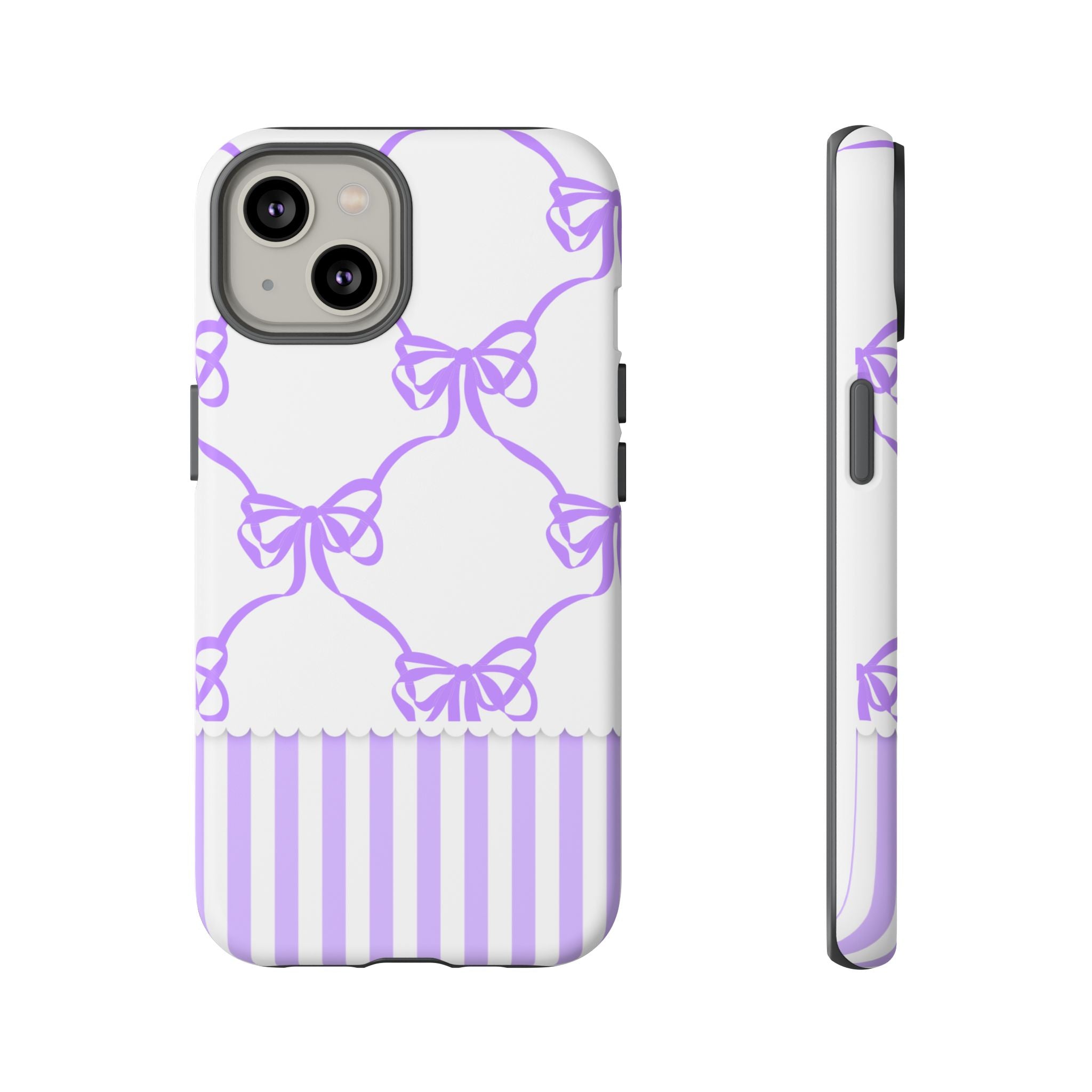 Lavender Bow Pattern Tough Phone Case - Striped Cute iPhone Cover