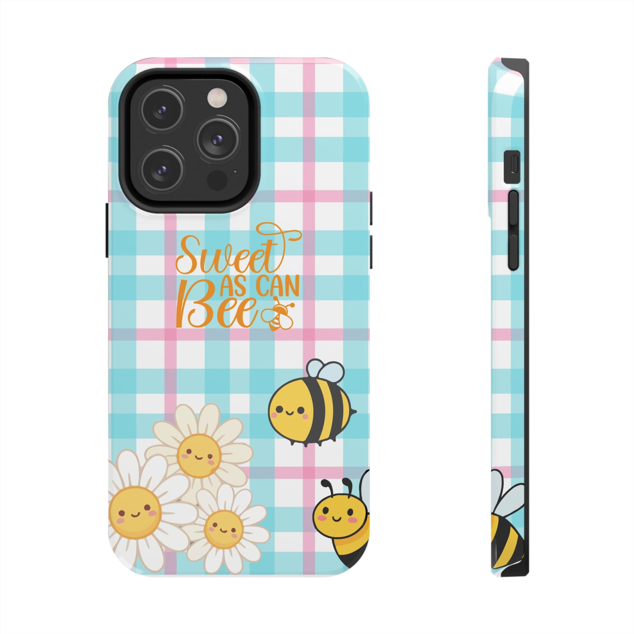 Sweet As Can Bee Tough Phone Case — Cute Bee & Daisy Plaid Protective Cover