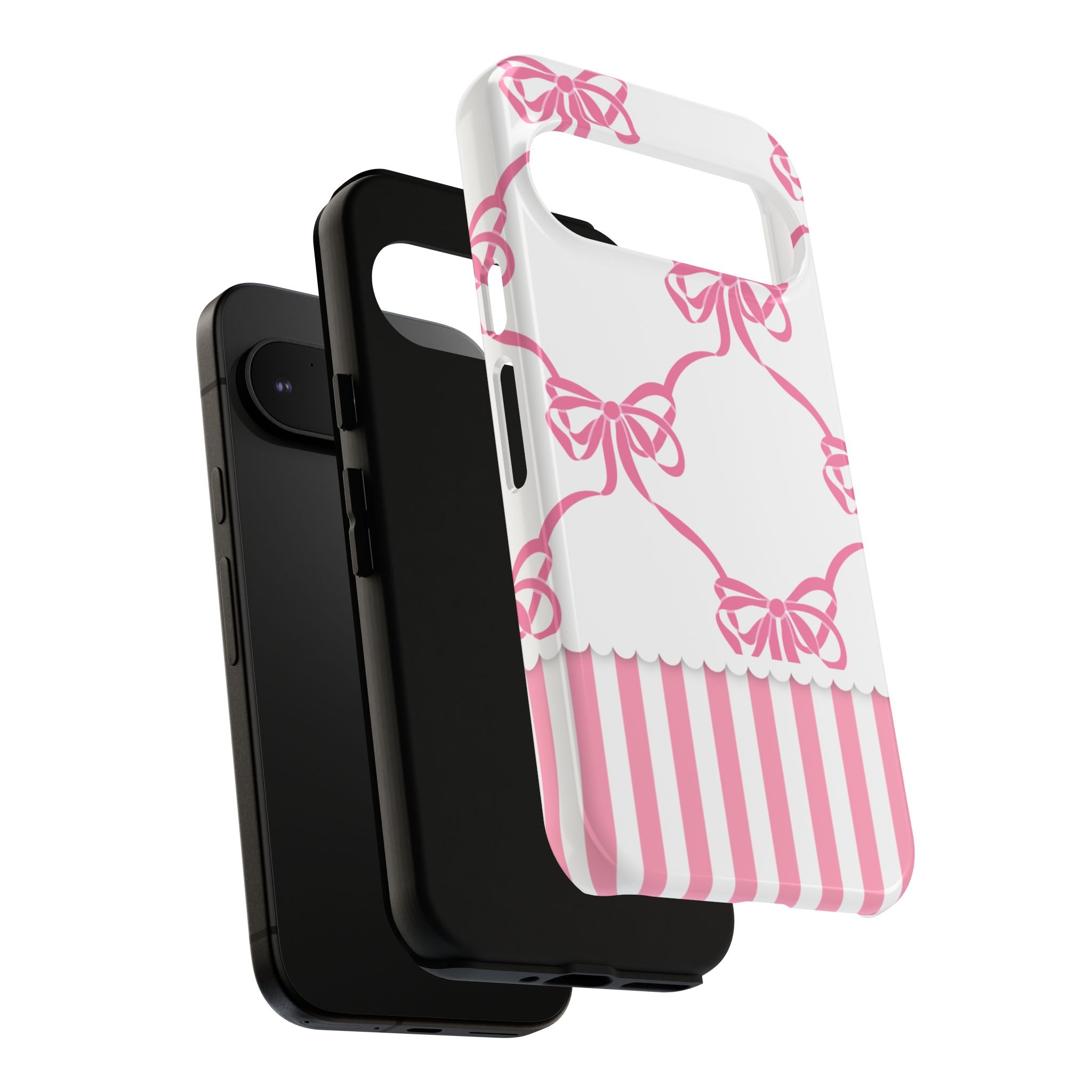 Pink Bow Pattern Phone Case — Cute Striped Tough Case