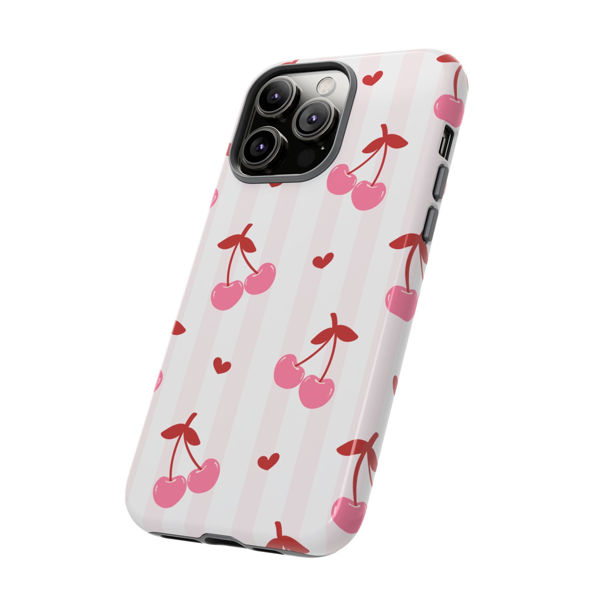 Pink Cherry Pattern Tough Phone Case — Cute Retro Fruit Design
