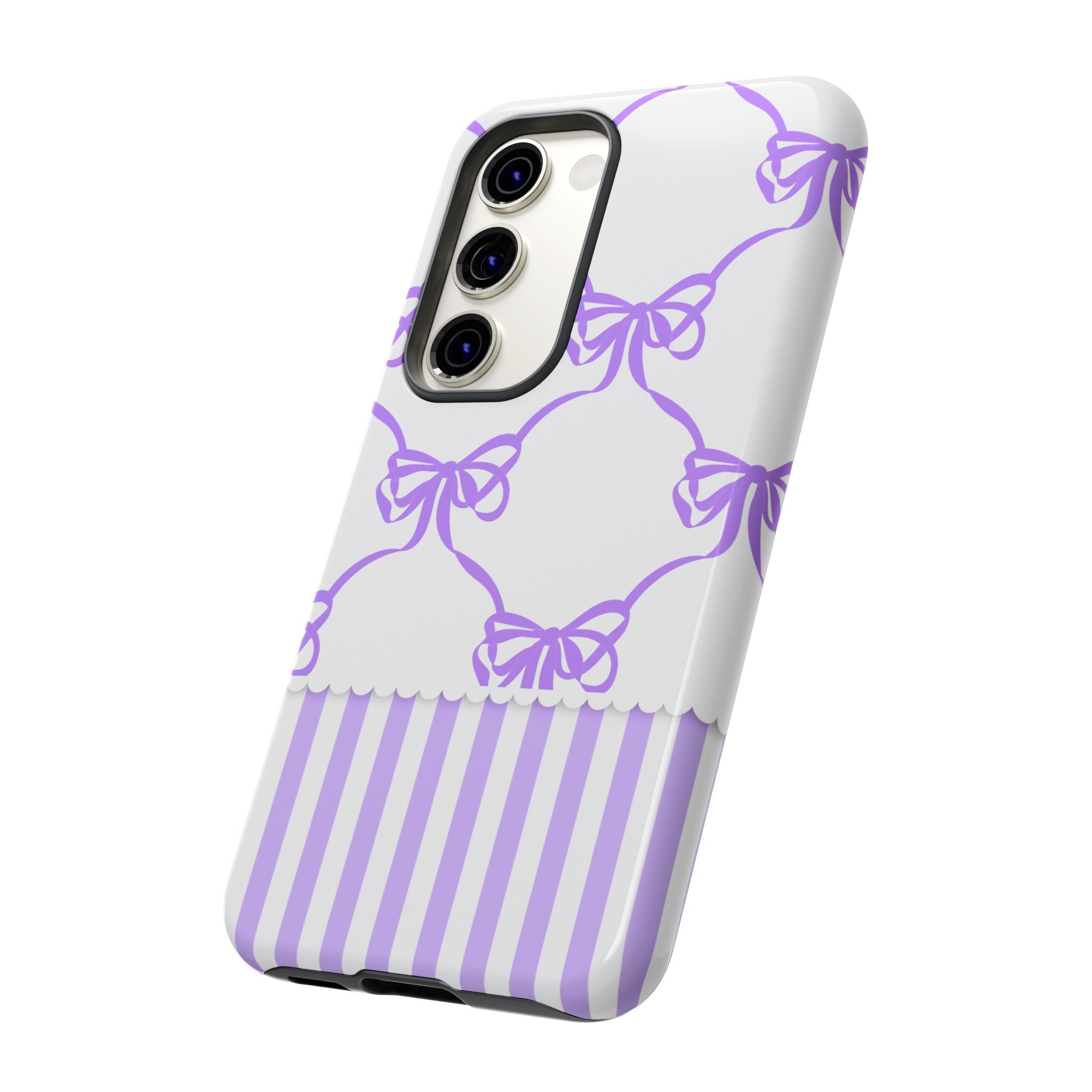 Lavender Bow Pattern Tough Phone Case - Striped Cute iPhone Cover