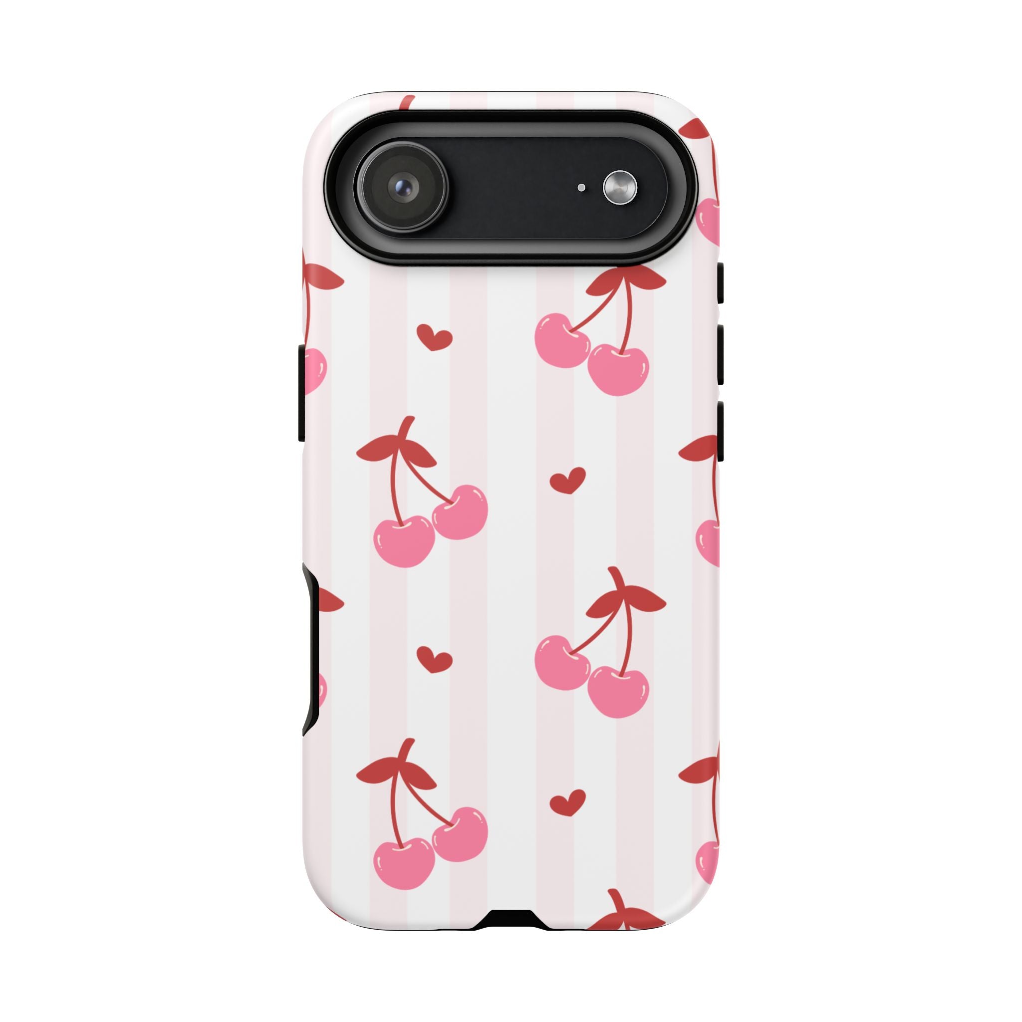 Pink Cherry Pattern Tough Phone Case — Cute Retro Fruit Design
