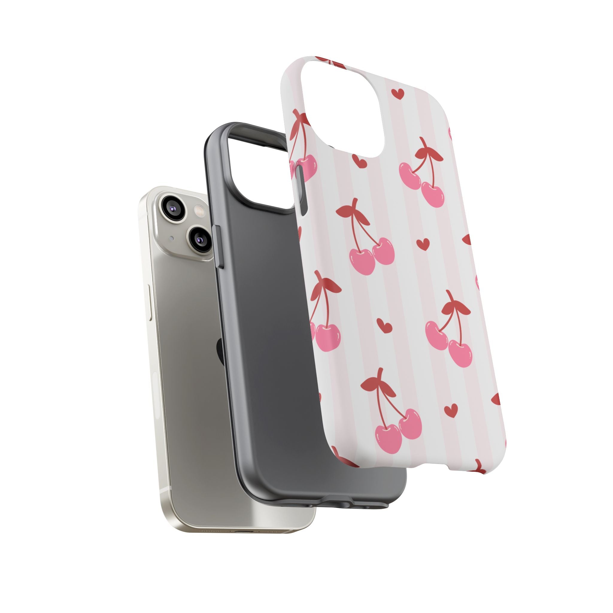 Pink Cherry Pattern Tough Phone Case — Cute Retro Fruit Design