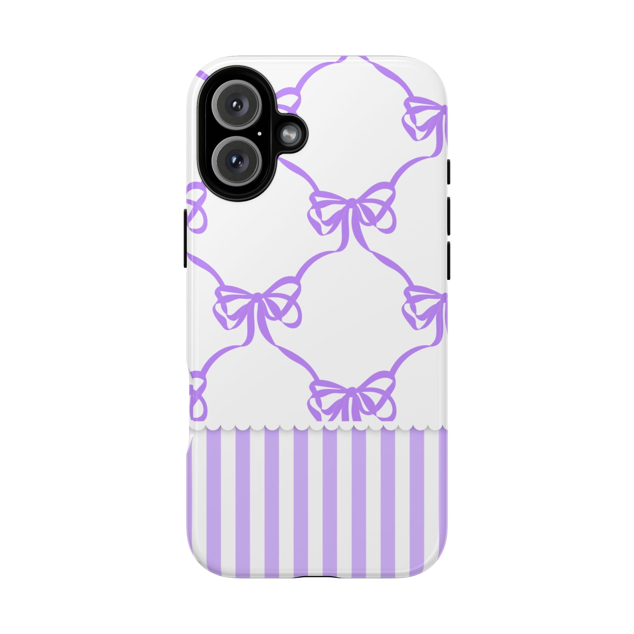 Lavender Bow Pattern Tough Phone Case - Striped Cute iPhone Cover