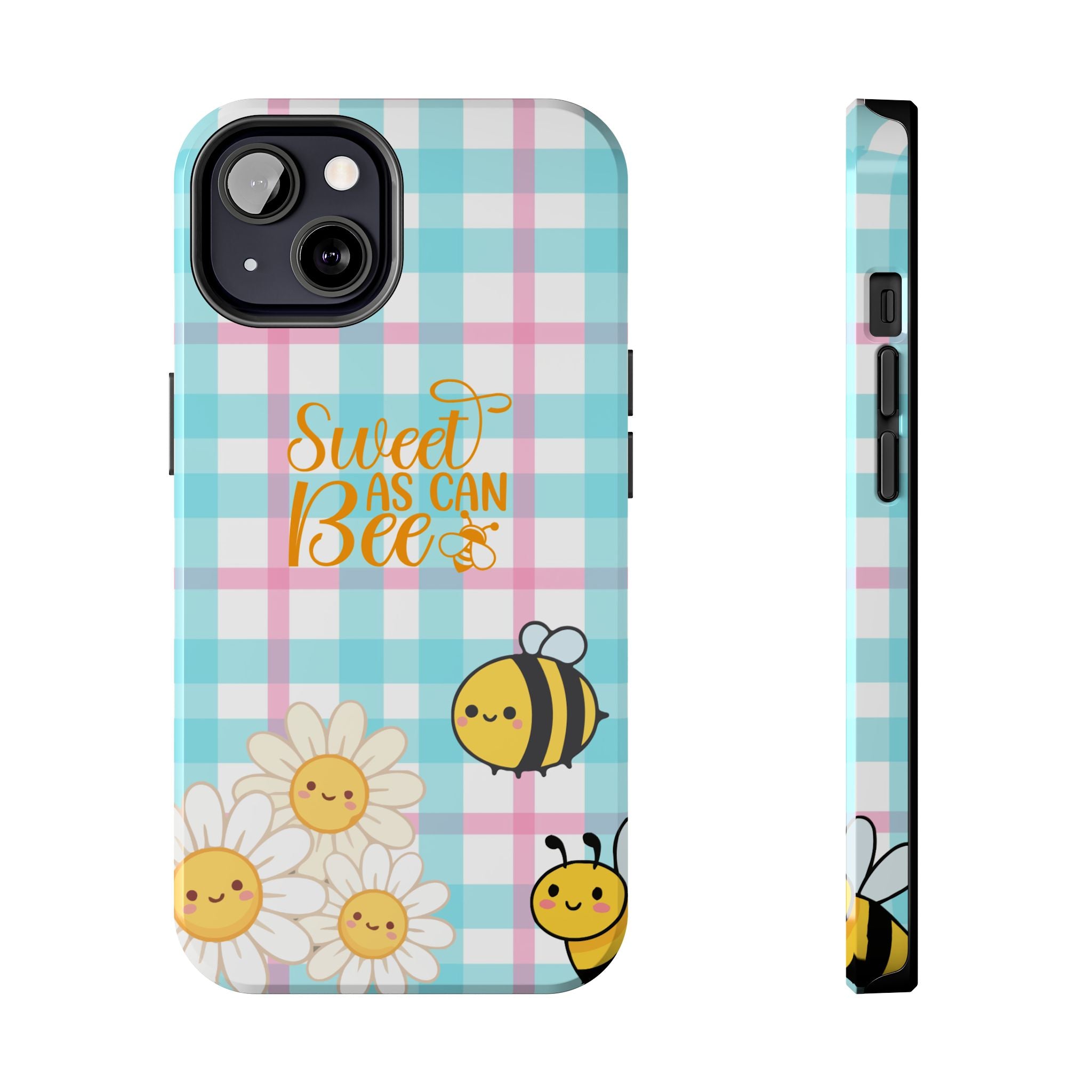 Sweet As Can Bee Tough Phone Case — Cute Bee & Daisy Plaid Protective Cover