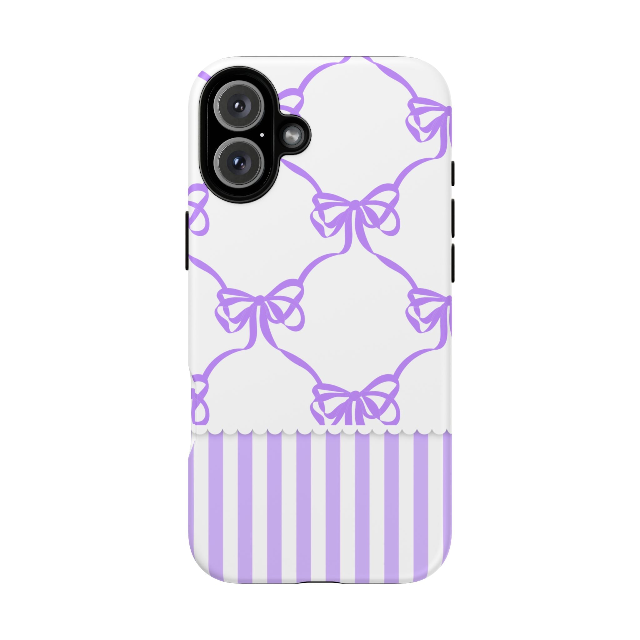 Lavender Bow Pattern Tough Phone Case - Striped Cute iPhone Cover