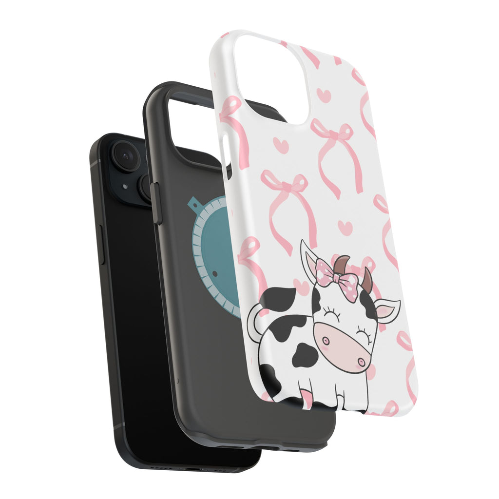 Cute Cow Phone Case — Pink Bows Magnetic Impact-Resistant Case