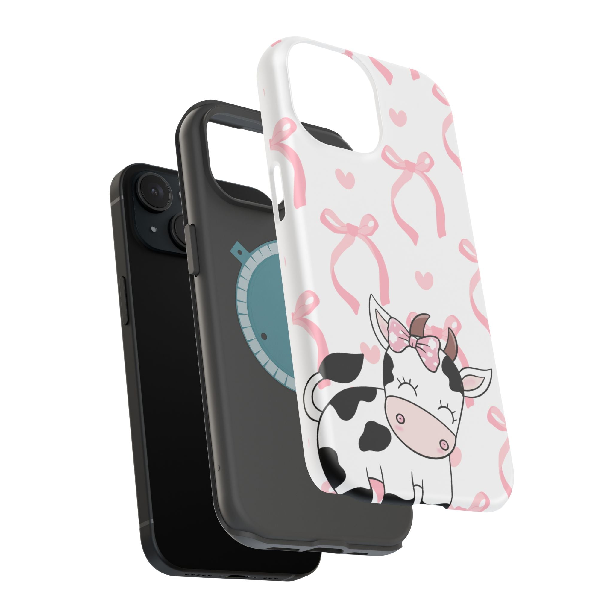 Cute Cow Phone Case — Pink Bows Magnetic Impact-Resistant Case